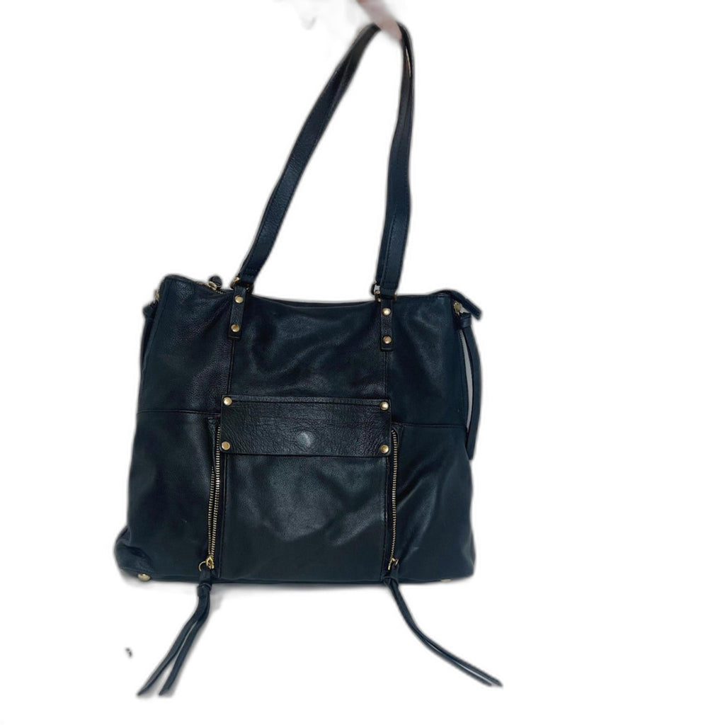 Kooba Everette Black Pebbled Leather Double Zipper Gold Handbag Shoulder Bag