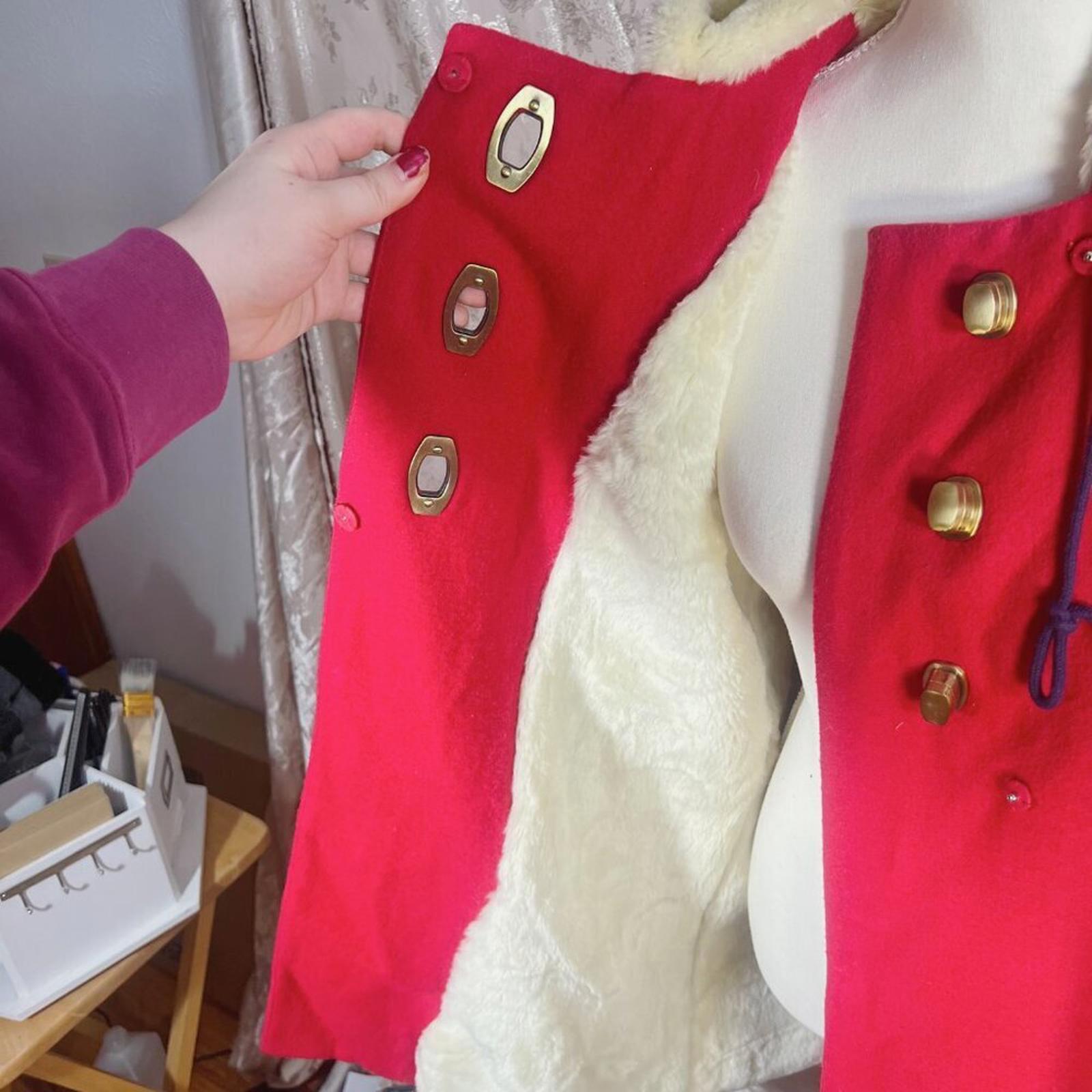Anthropologie Kimchi & Blue Red Wool Fur Lined Floral Embroidered Jacket Size S