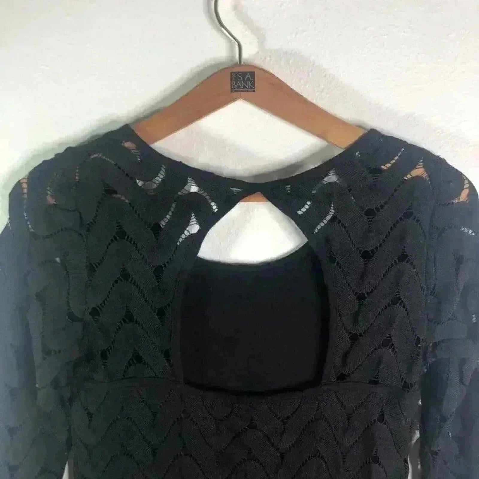 Free People Black Chevron Print Knit Bodycon Dress LBD Mini Dress Size S