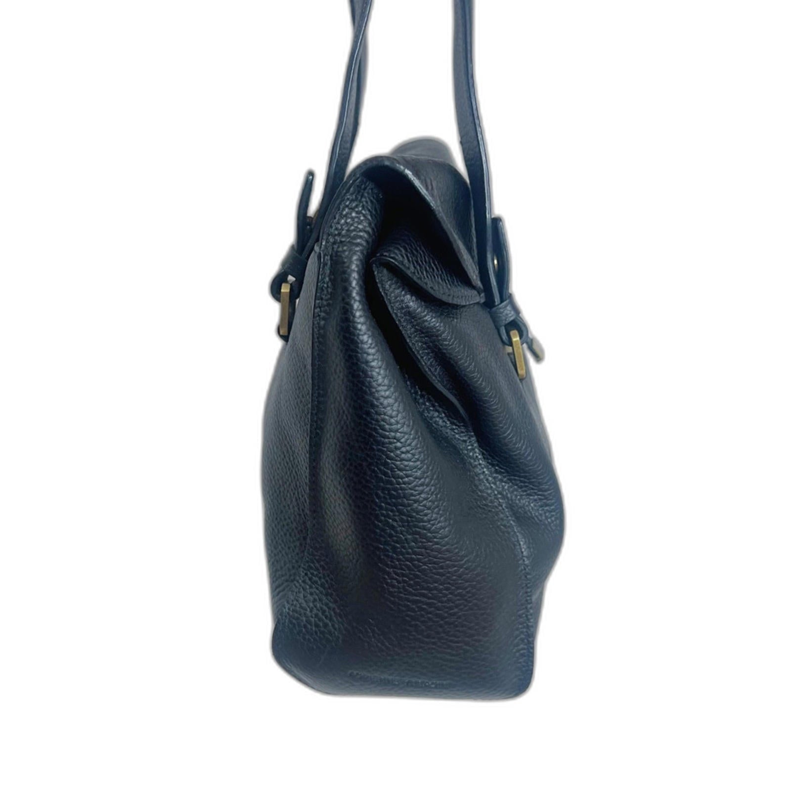 Adrienne Vittadini Black Pebbled Leather Shoulder Bag Gold Hardware Purse