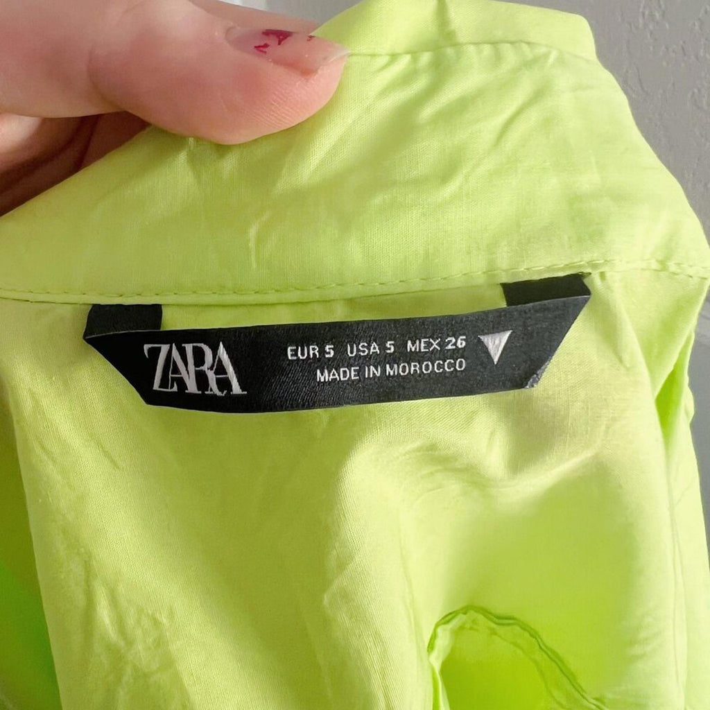 Zara Neon Green Long Sleeve Button Up Shirt Women's Size S