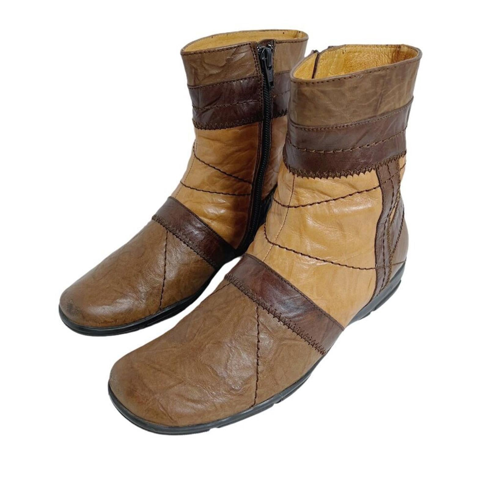 Hispanitas Vintage Patchwork Brown Leather Booties Boots Women's Size 7.5 8