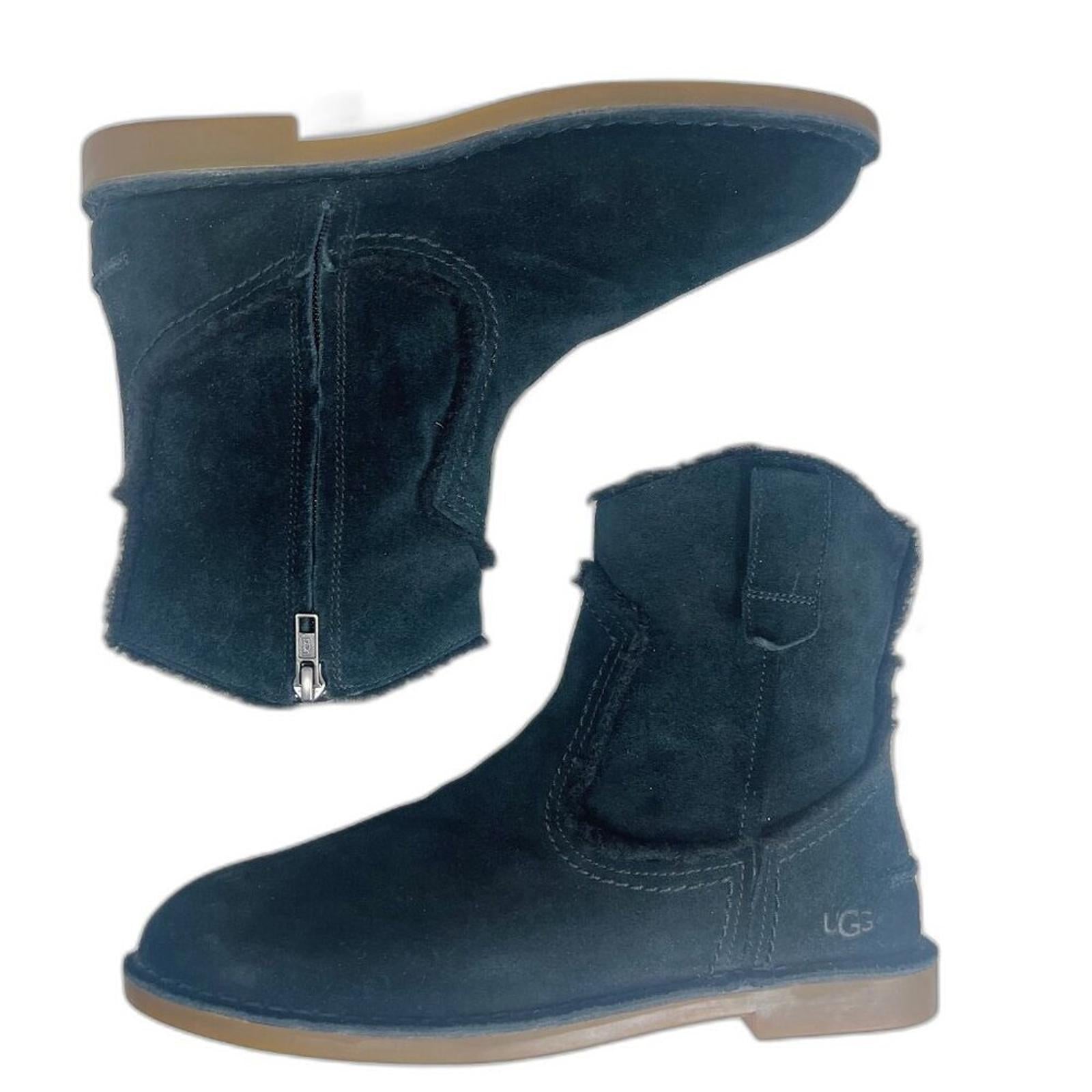 UGG Australia Catica Ankle Boot Black Leather Bootie Cowgirl Boot Western Size 9