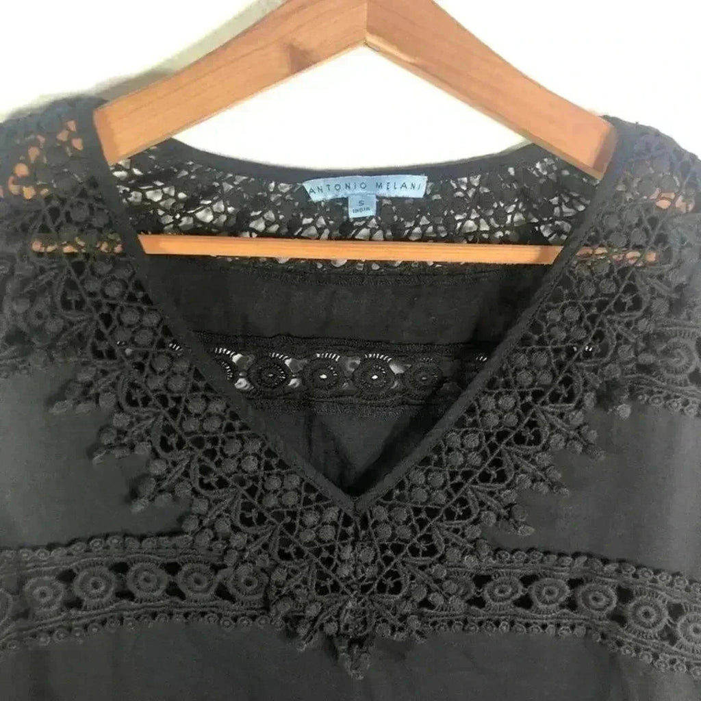Antonio Melani Black Crocheted Swim Coverup Beach Dress Tunic Boho Size S