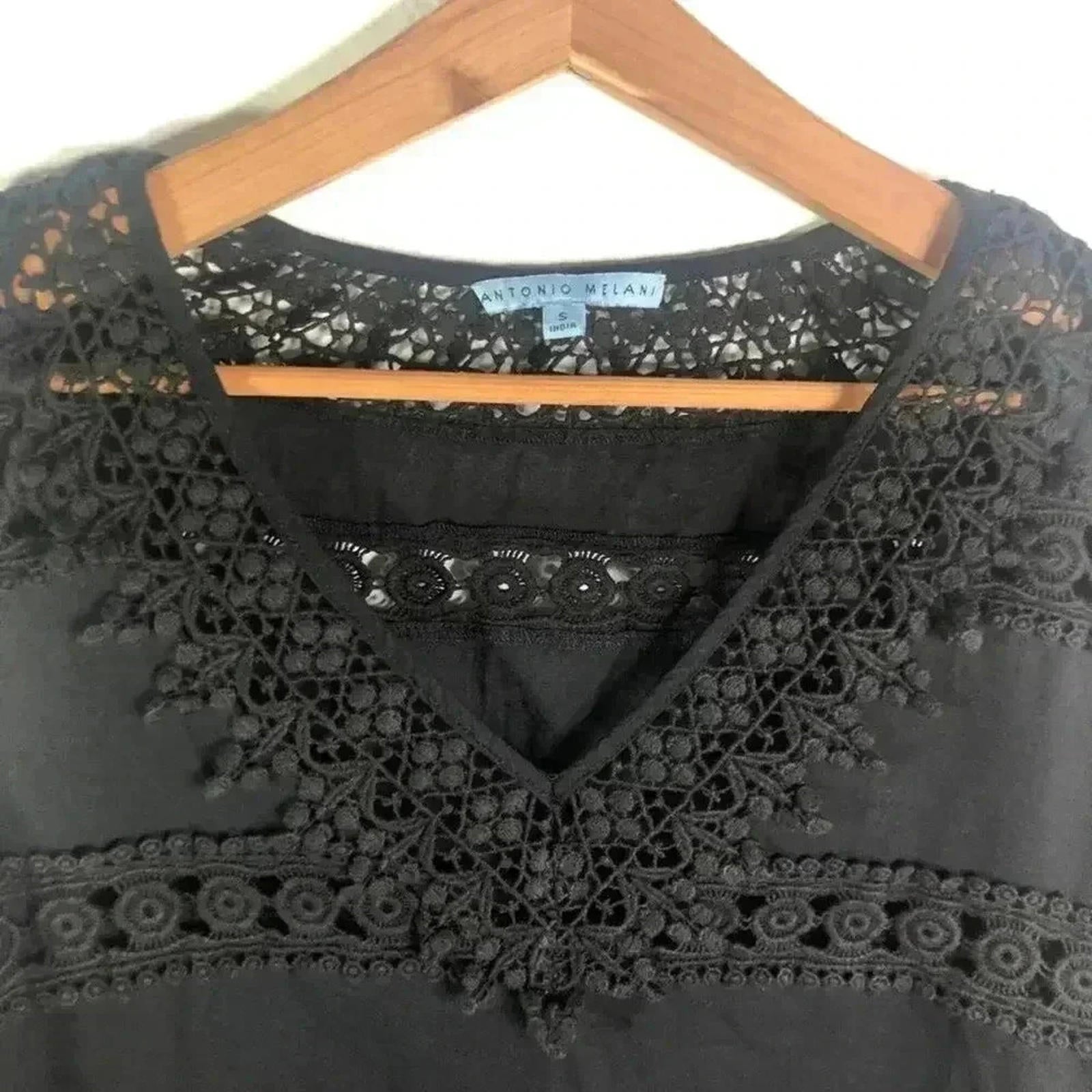 Antonio Melani Black Crocheted Swim Coverup Beach Dress Tunic Boho Size S