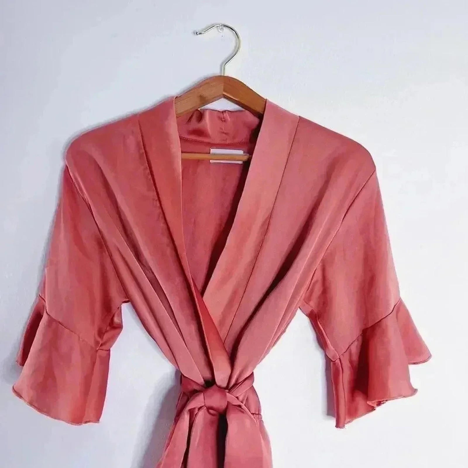 Lioness Rose Pink Satin Romper Plunging Neck Ruffled Hem Women's Size M