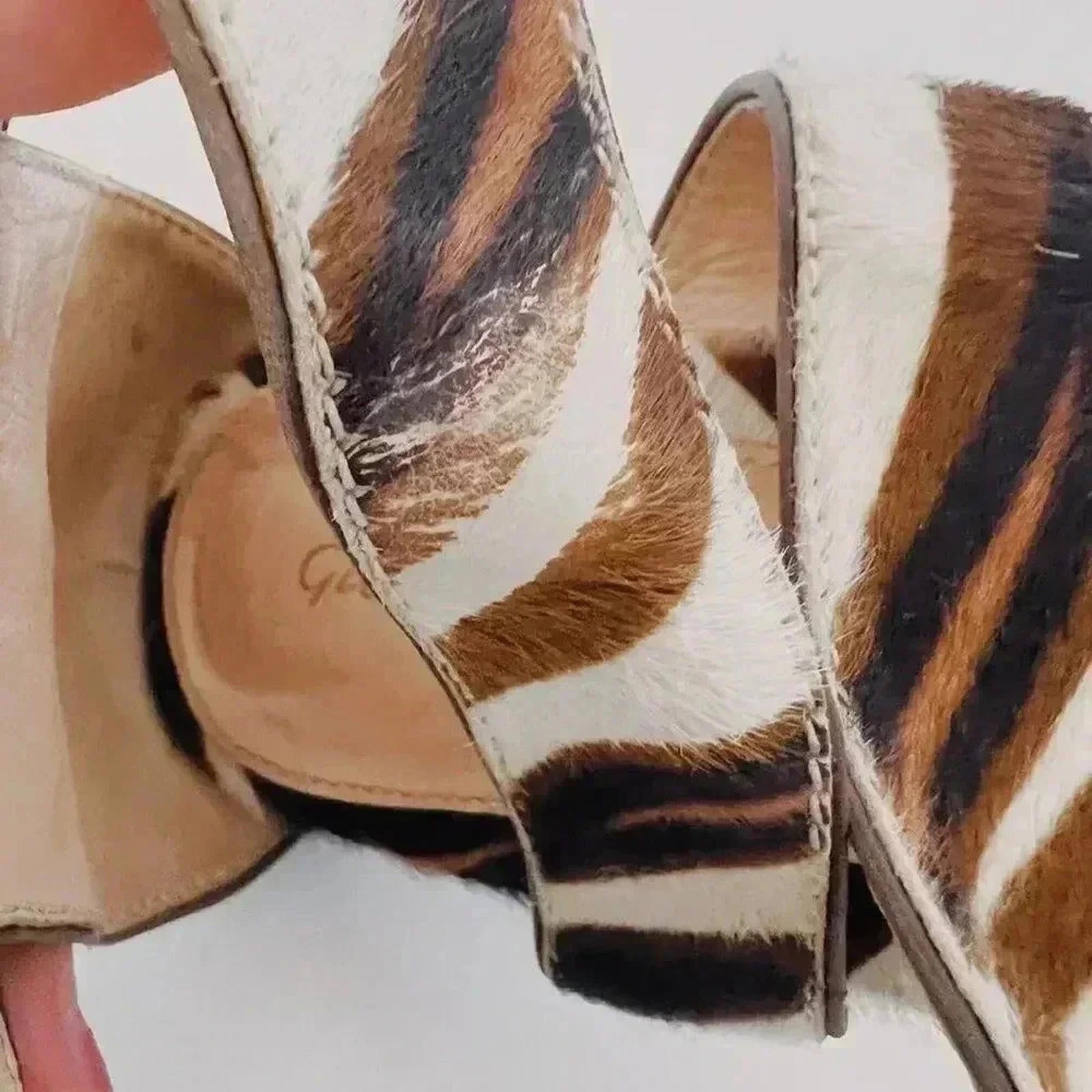 Gianvito Rossi Vintage Zebra Print Leather Cowhide Strappy Sandals Size 6.5 US