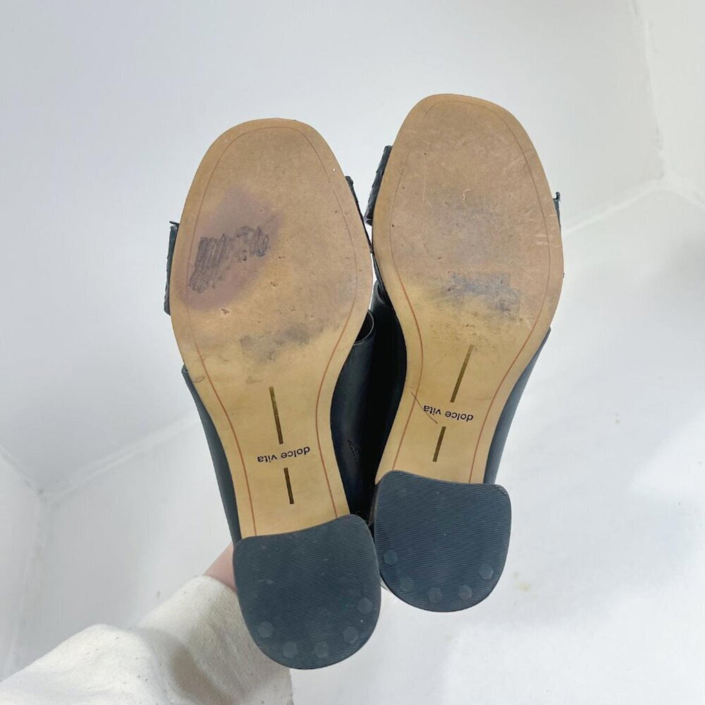 Dolce Vita Black Leather Chunky Heel Sandals Women's Size 8.5