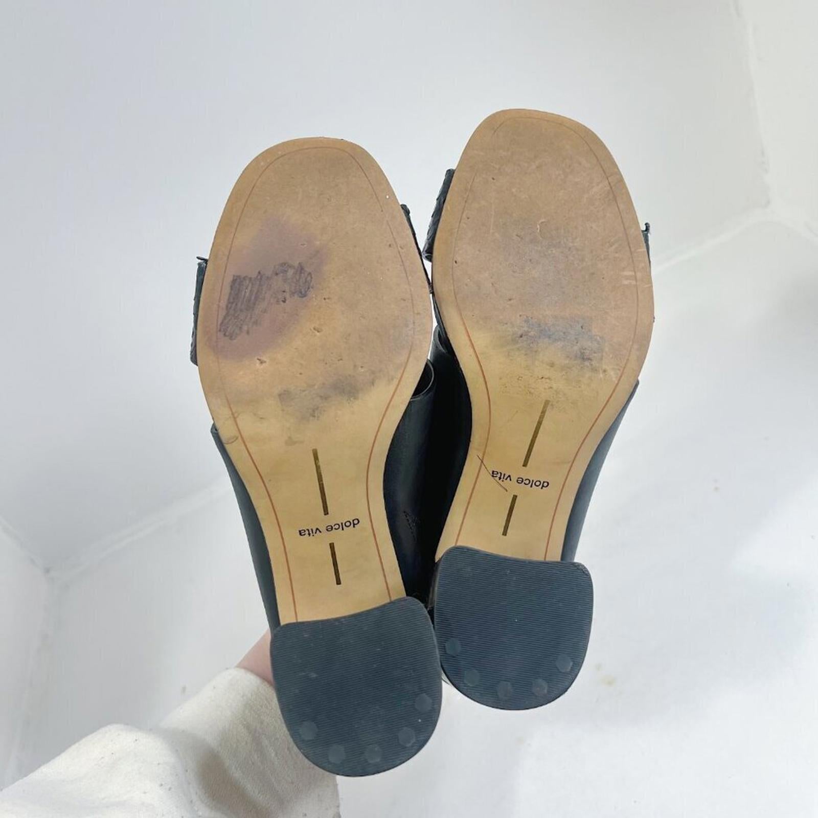 Dolce Vita Black Leather Chunky Heel Sandals Women's Size 8.5