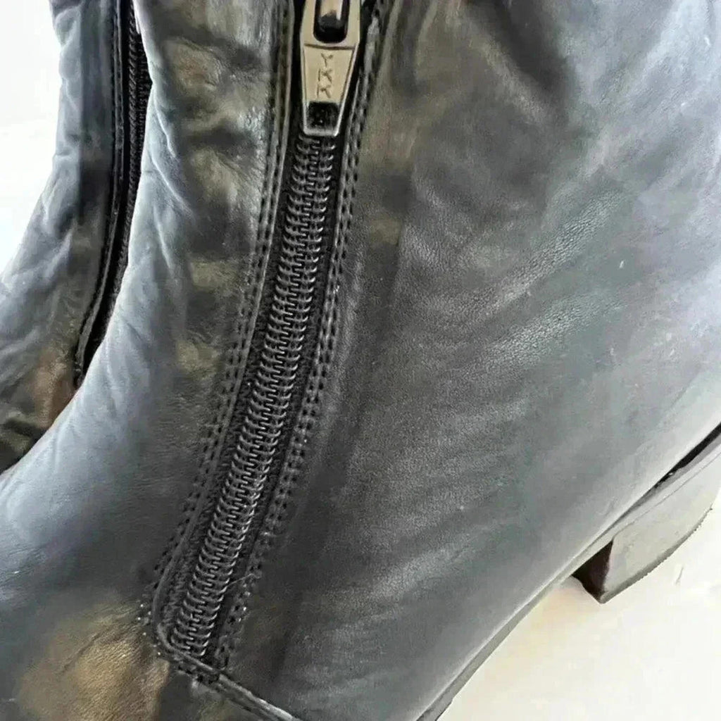 Valentino Vintage Black Leather Booties Ankle Boots Double Zip Women's Siz 5.5