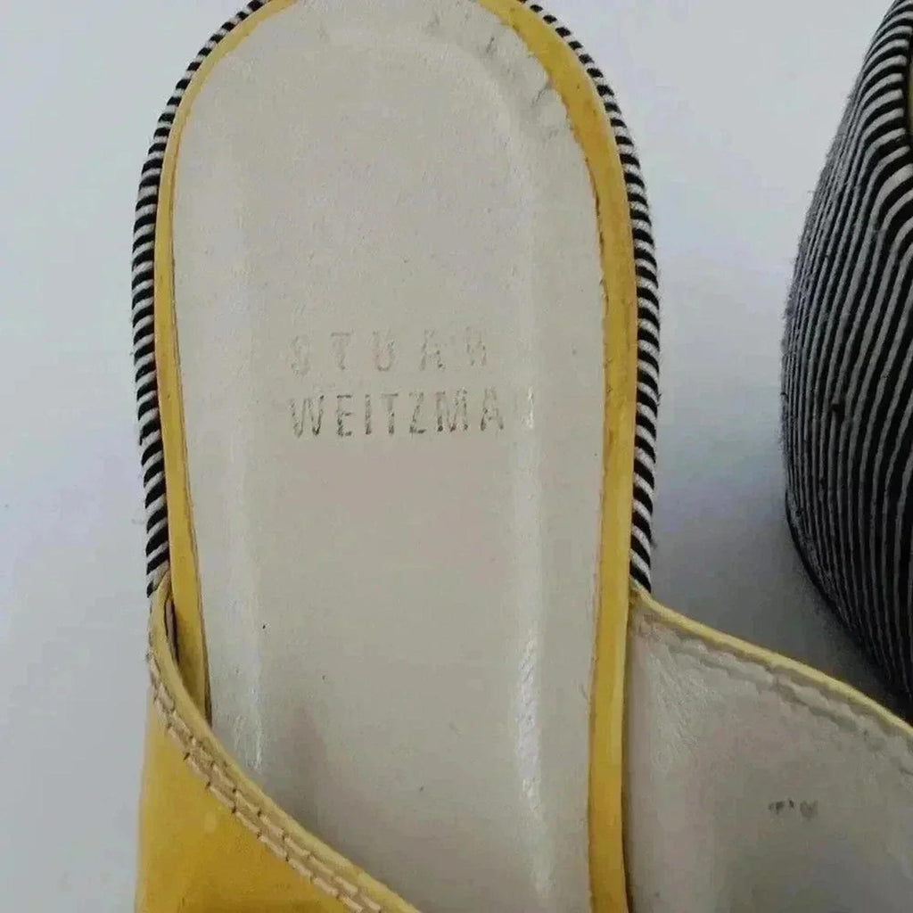 Stuart Weitzman Vintage Yellow Patent Leather Platform Wedges Stripes