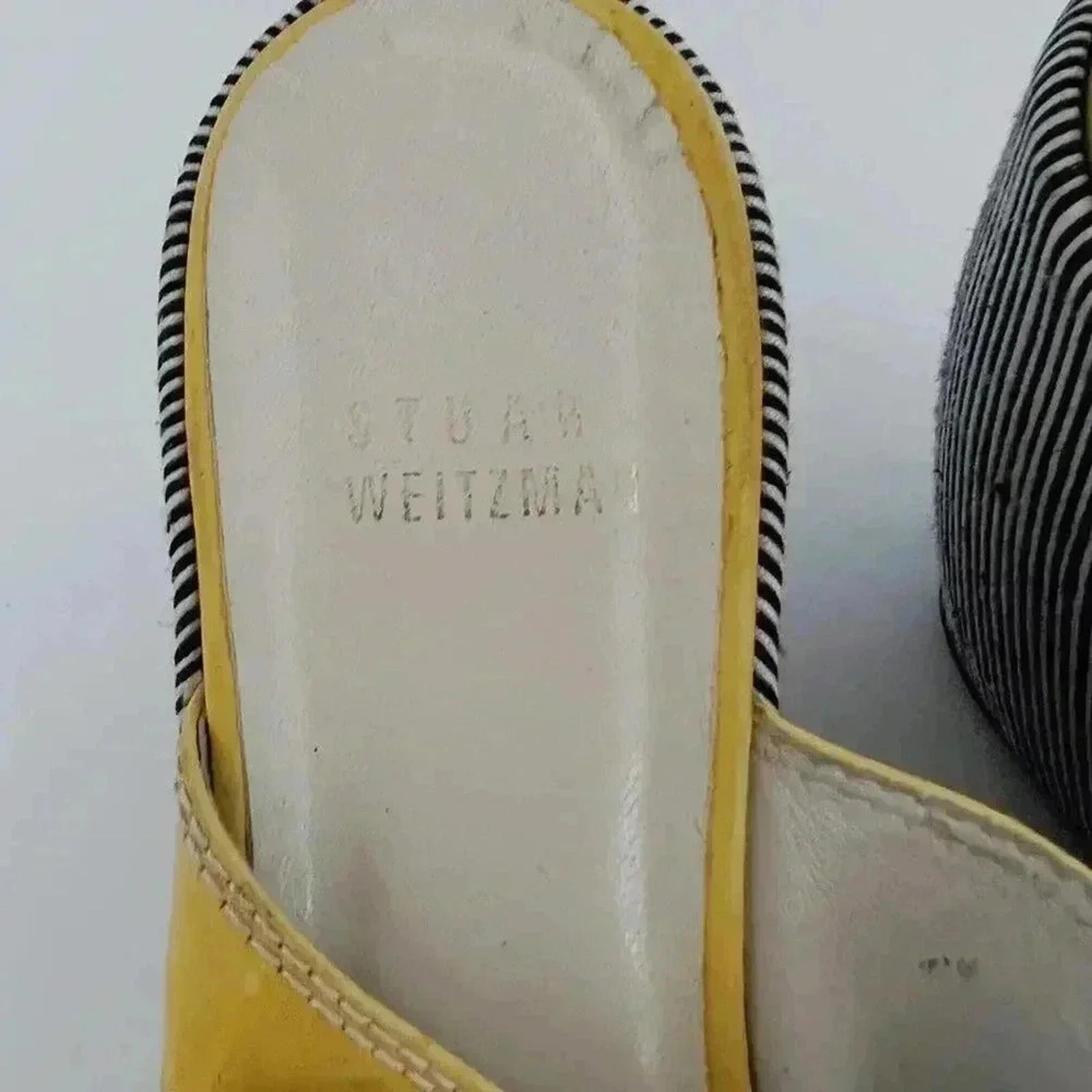 Stuart Weitzman Vintage Yellow Patent Leather Platform Wedges Stripes