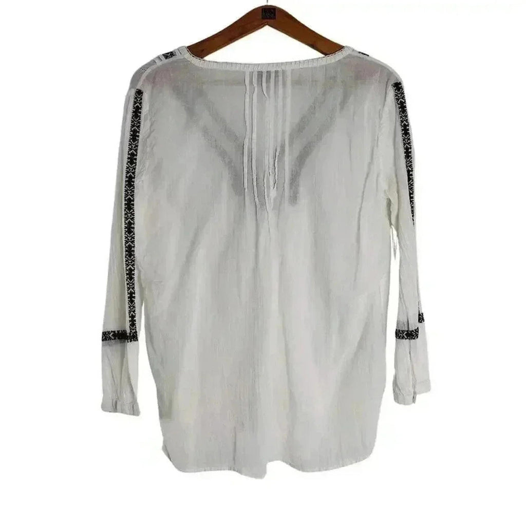 Paige White Blue Embroidered Peasant Blouse Western Country Women's Size M