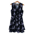 Rebecca Taylor Silk Black and Purple Floral A Line Dress V Neck Spring Summer