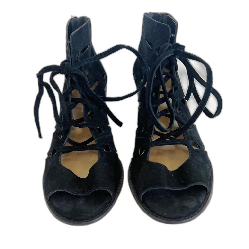 Vince Camuto Tressa Black Suede Lace Up Sandal Bootie Heeled Size 10