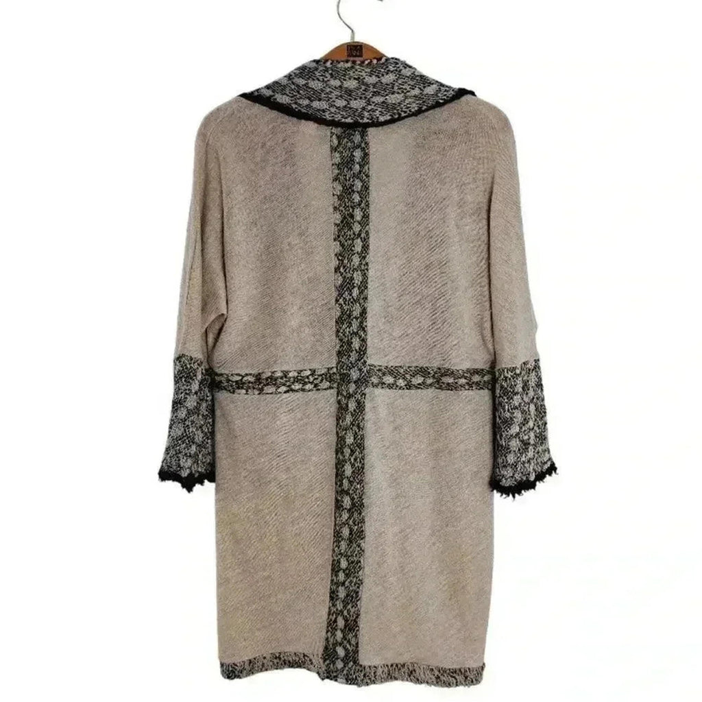 Anthropologie Sleeping on Snow Oatmeal Black Embroidered Knit Cardigan Size S