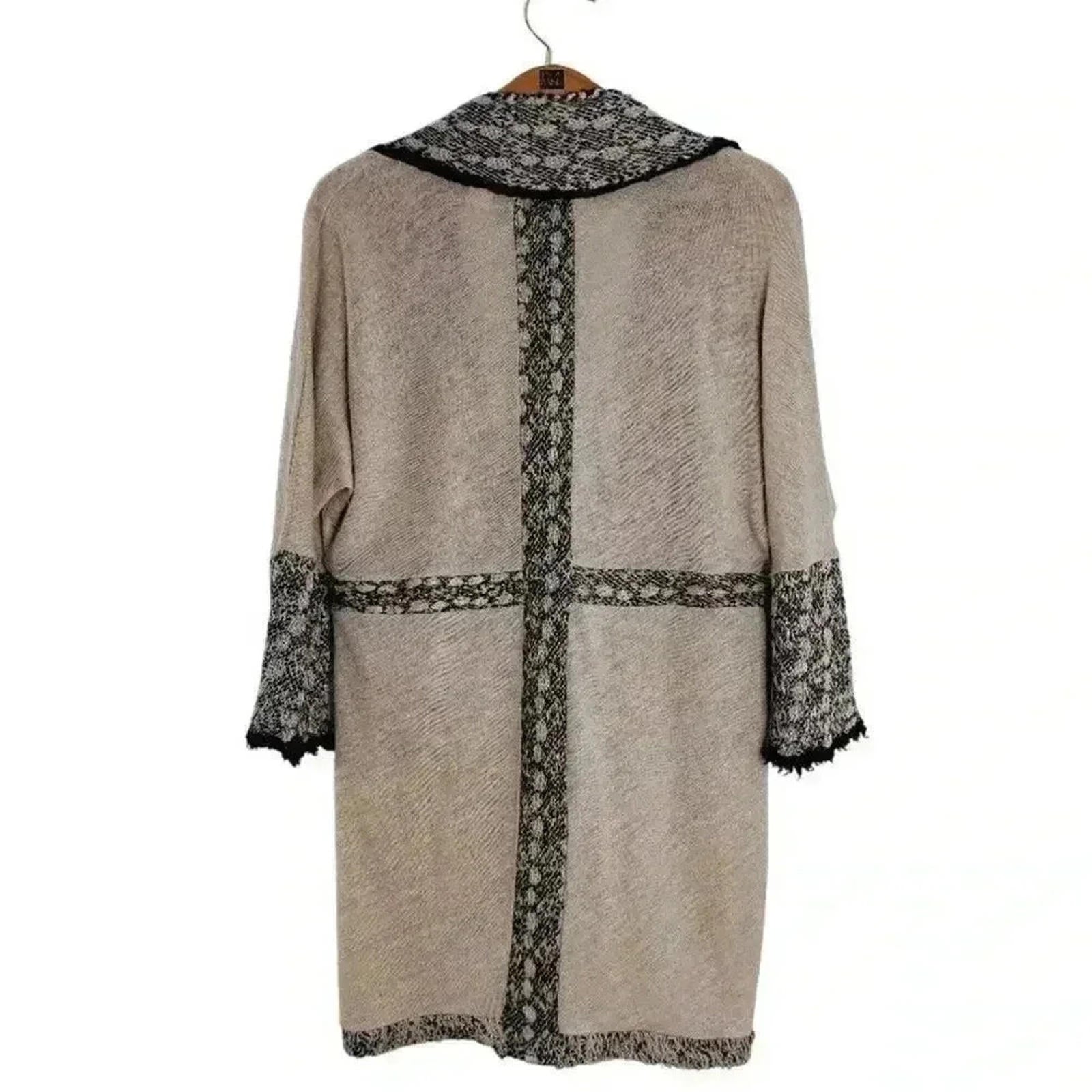 Anthropologie Sleeping on Snow Oatmeal Black Embroidered Knit Cardigan Size S