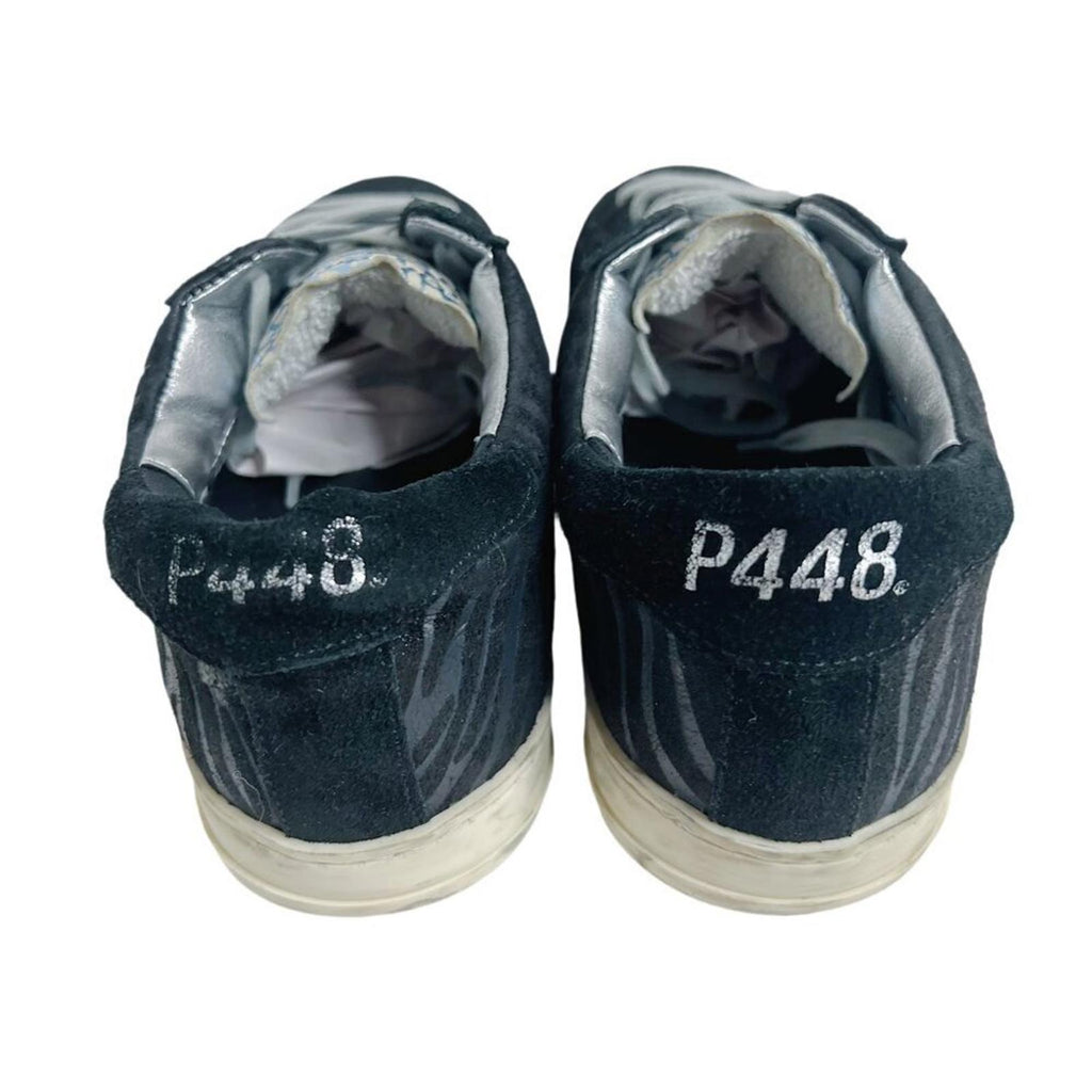 P448 John Black Zebra Print Metallic Suede Leather Low Rise Sneakers Size 9 10