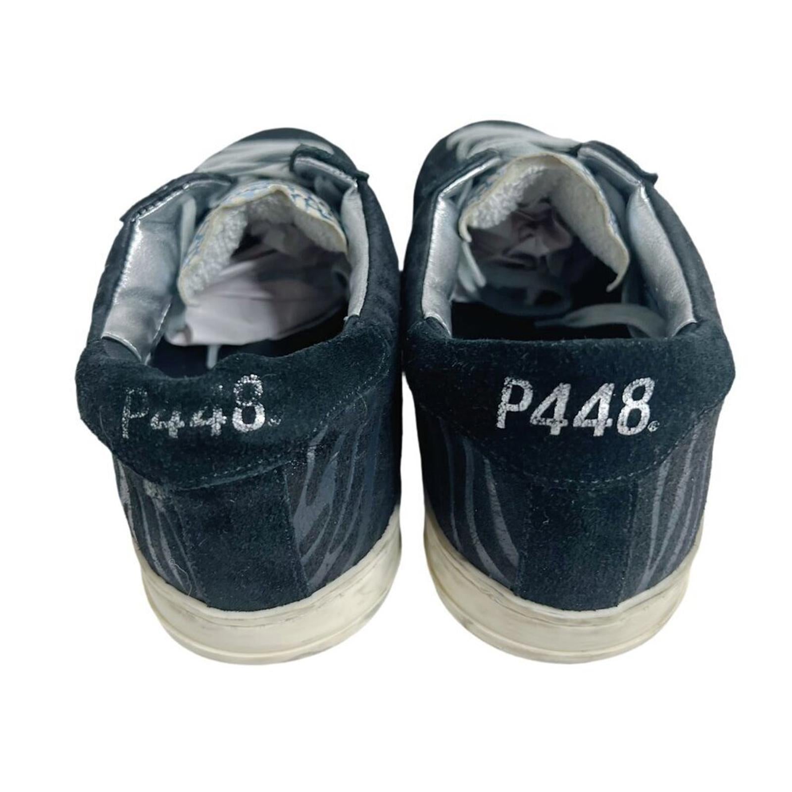 P448 John Black Zebra Print Metallic Suede Leather Low Rise Sneakers Size 9 10