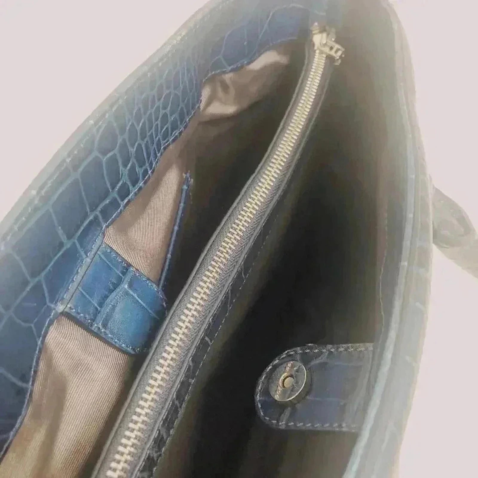 Halogen Blue Faux Crocodile Handbag