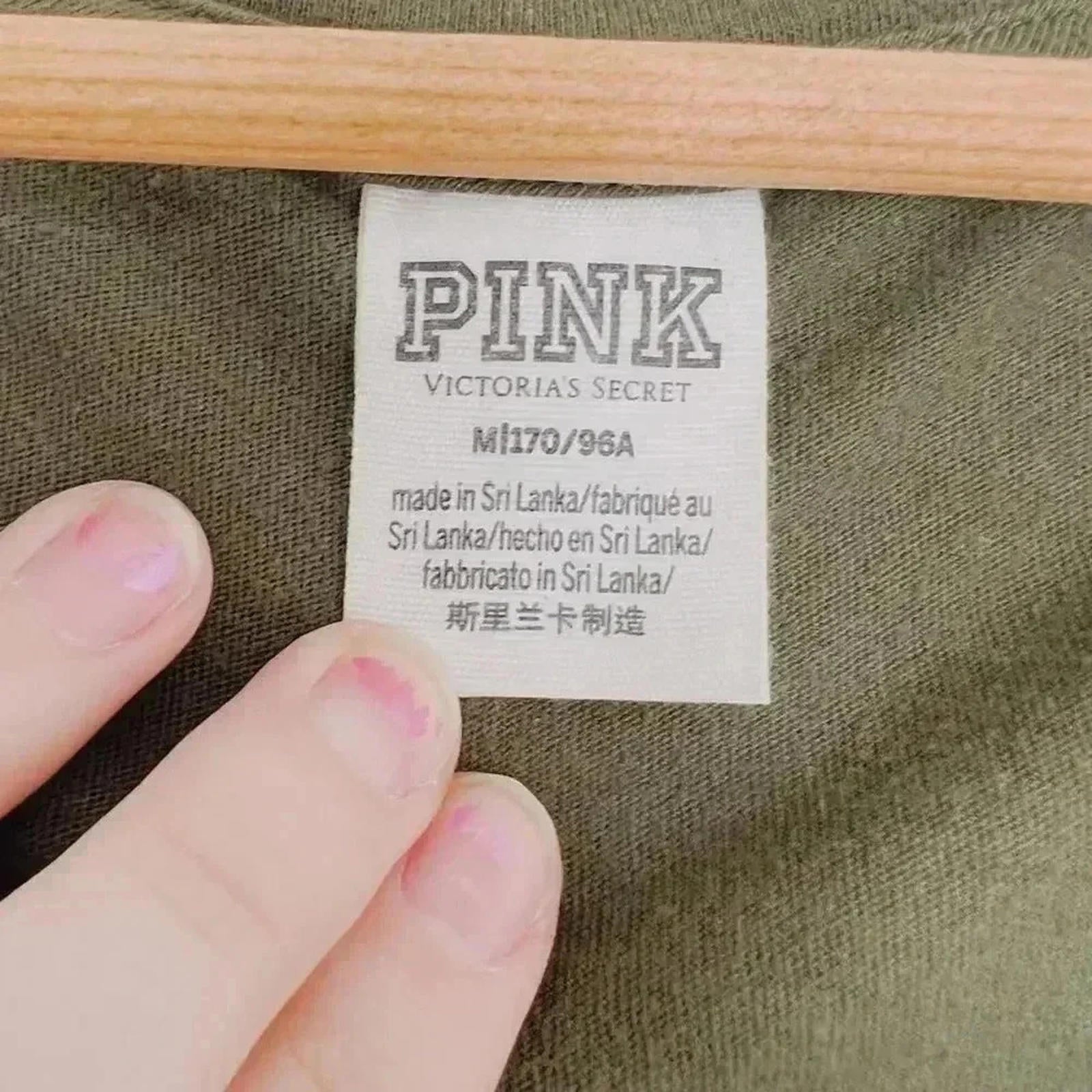 VS Pink Victoria's Secret Forest Green V Neck Tee Women's Size M