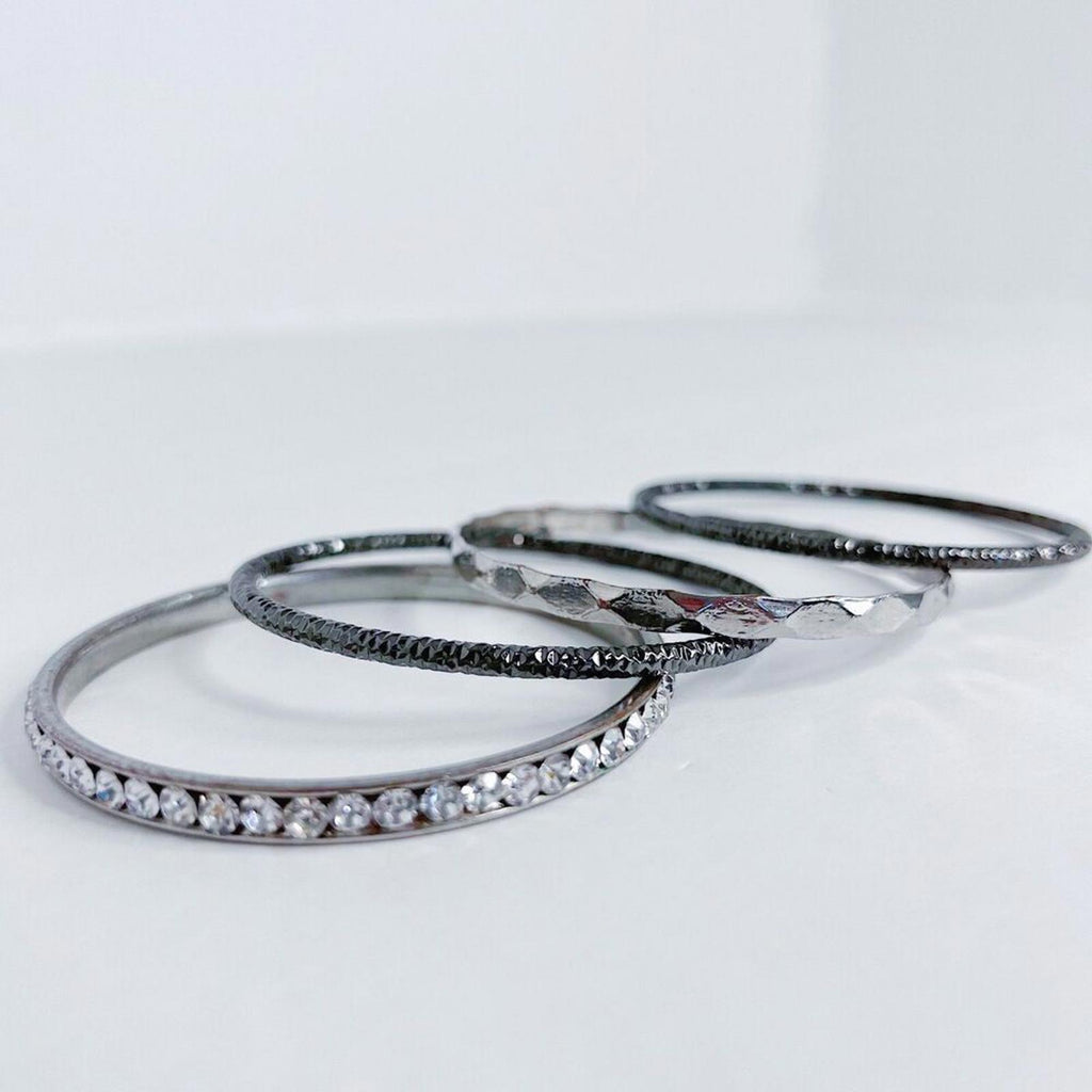 Silver and Gunmetal Black Bangle Set Distressed Grunge Boho