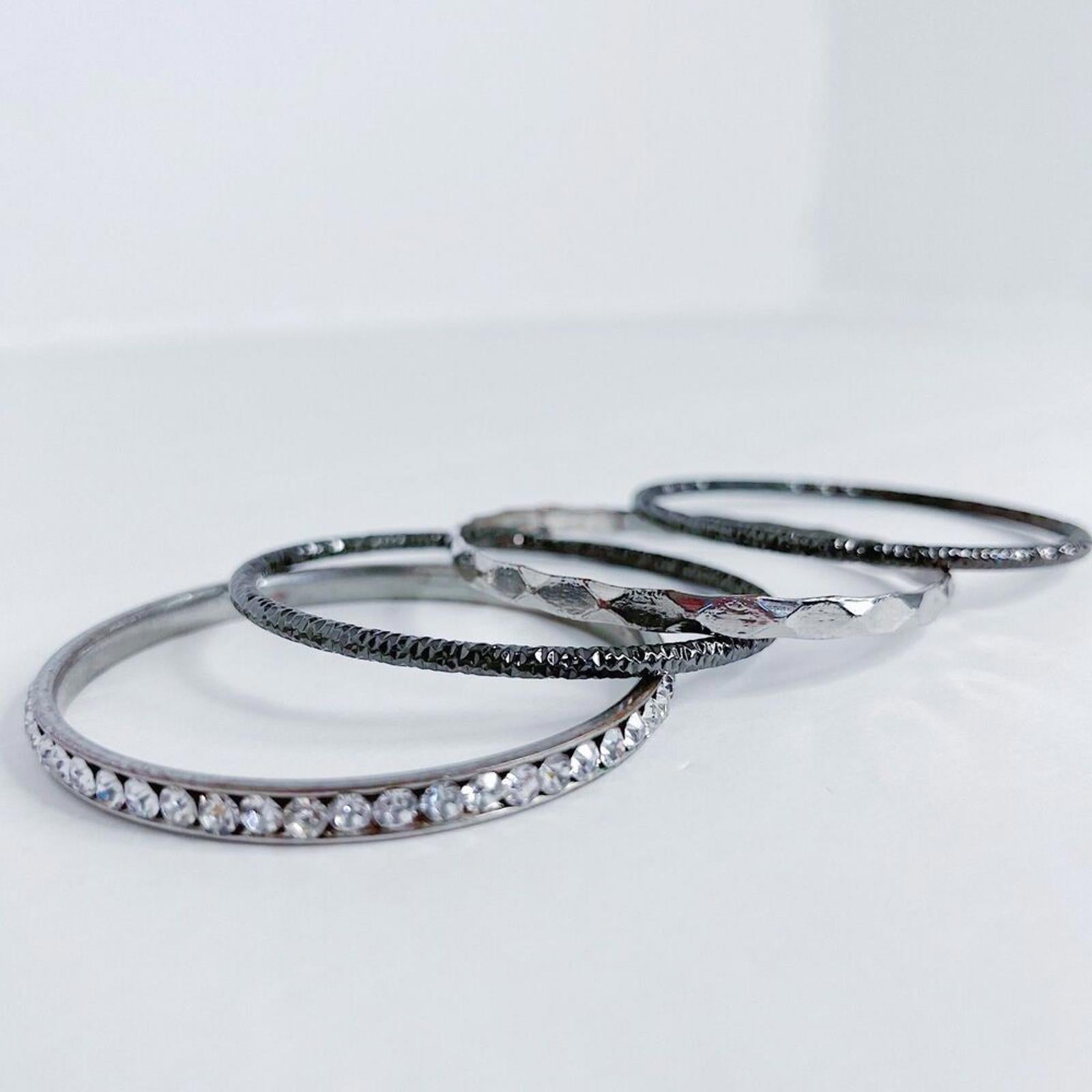 Silver and Gunmetal Black Bangle Set Distressed Grunge Boho