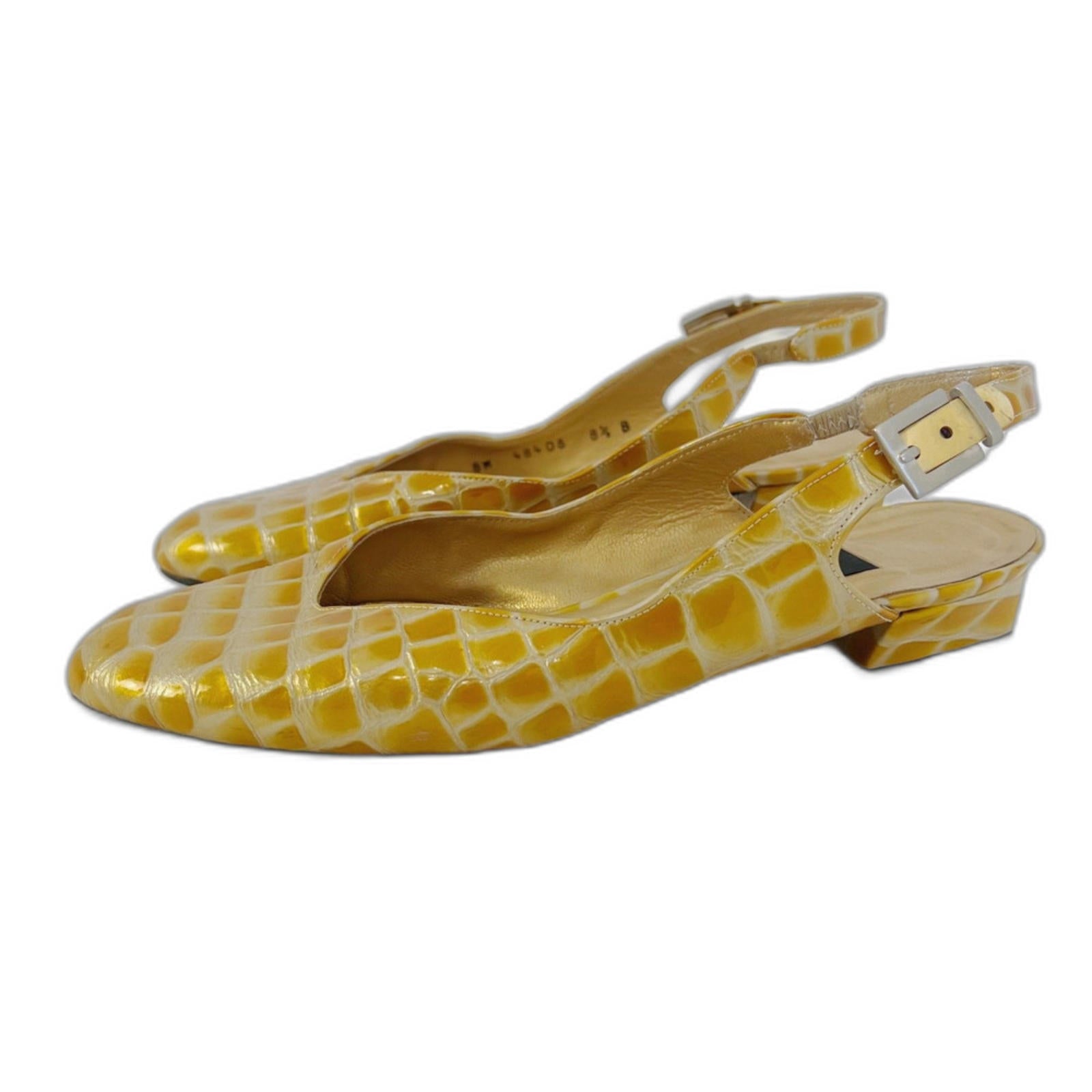 Stuart Weitzman RARE 90s Yellow Crocodile Patent Leather Slingback Size 8.5