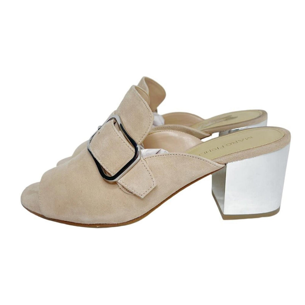 Marc Fisher Rima Tan Blush Suede Sandal Silver Block Heel Mule Slides Size 8