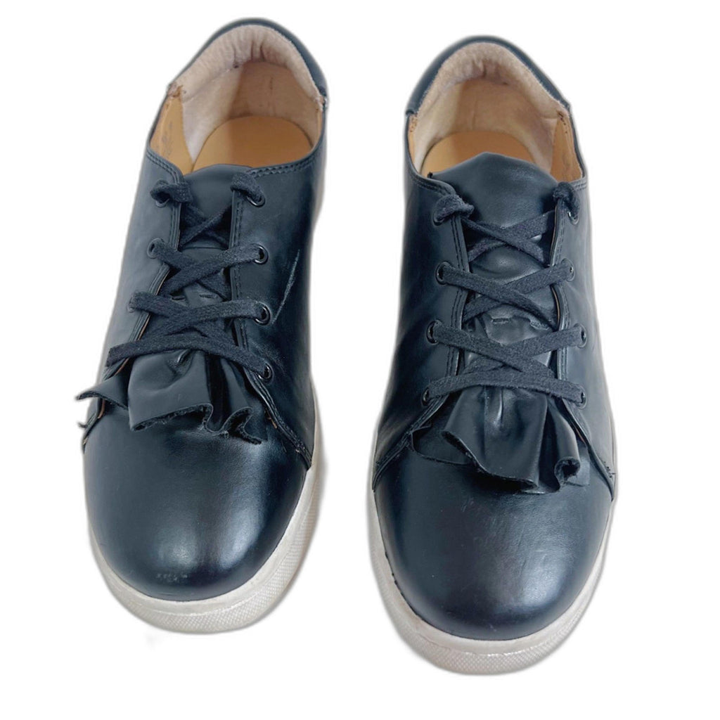 Franco Sarto Stephanie Black Leather Lace Up Sneakers Casual Flats Size 10