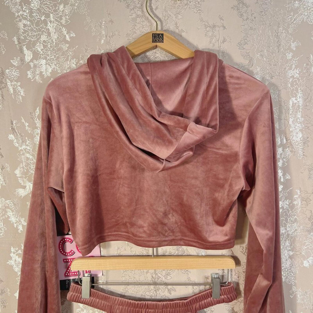 NWT Vivre La Vie Velour Tracksuit Sweatshirt Sweatpants Blush Dusty Rose Size L