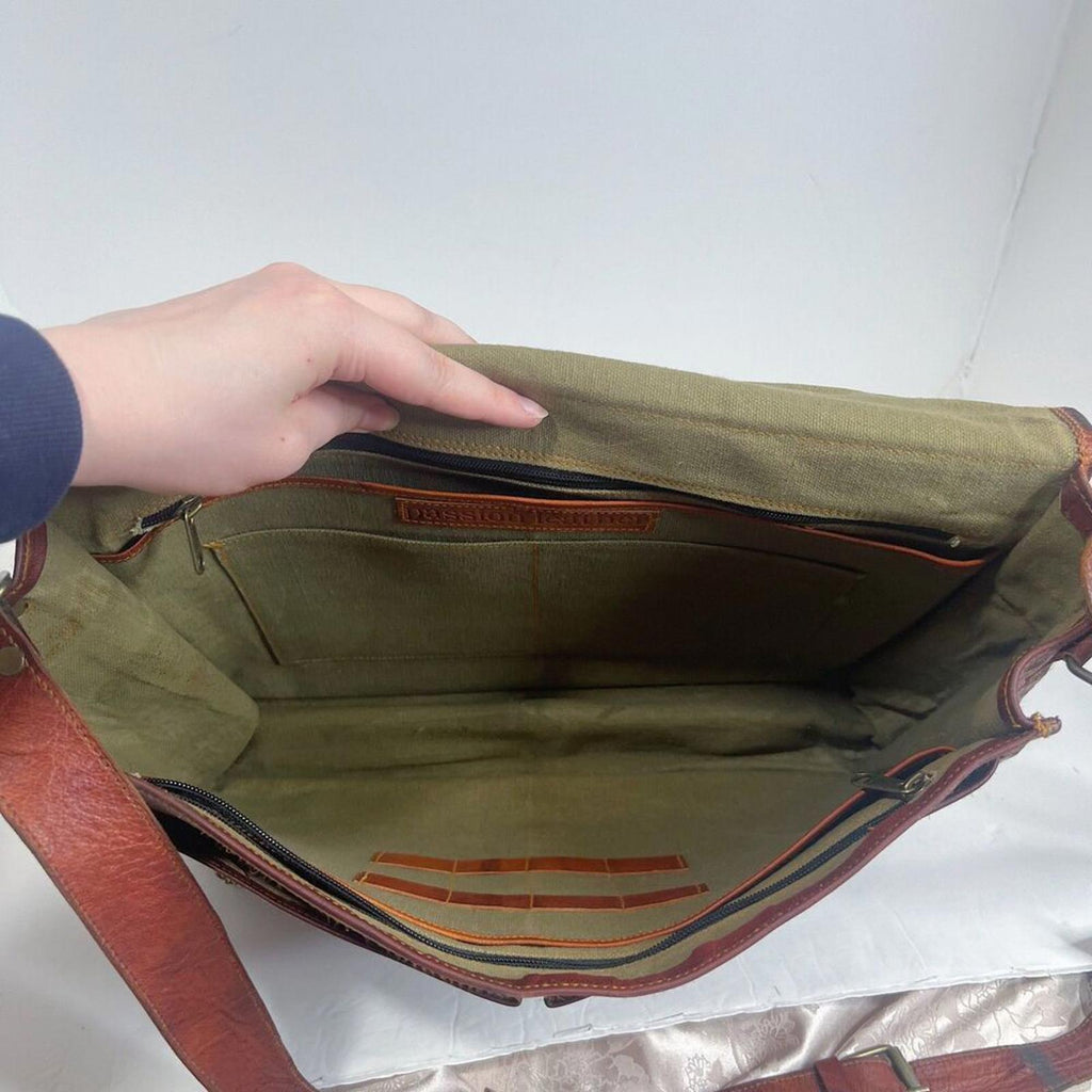 Vintage Cognac Leather Messenger Back Satchel Briefcase Laptop Case