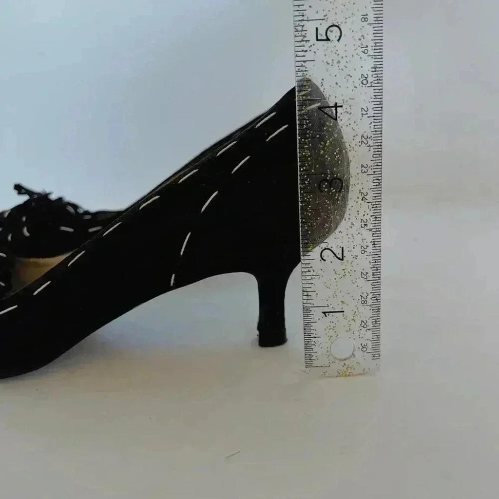 y2k Vintage Ramon Tenza Brown Suede Cream Pointed Toe Heels Flower Size 8.5