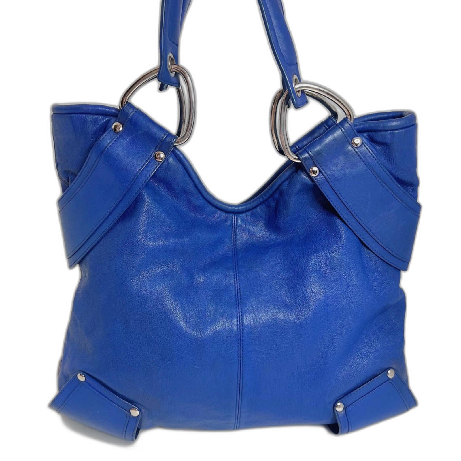 RARE y2k Vintage Kooba Royal Blue Leather Shoulder Bag Handbag Silver Accents