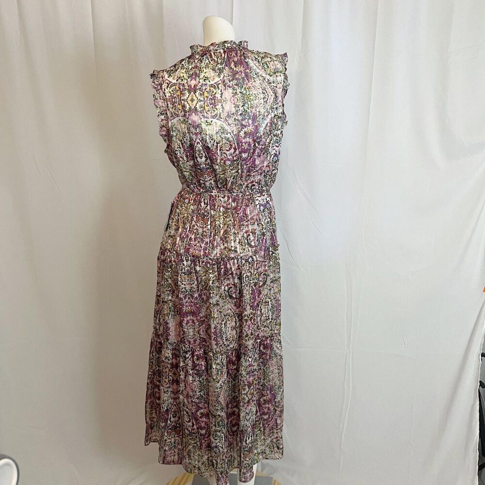 NWT Socialite Metallic Floral Print Tiered Sleeveless Purple Green Dress Size XL