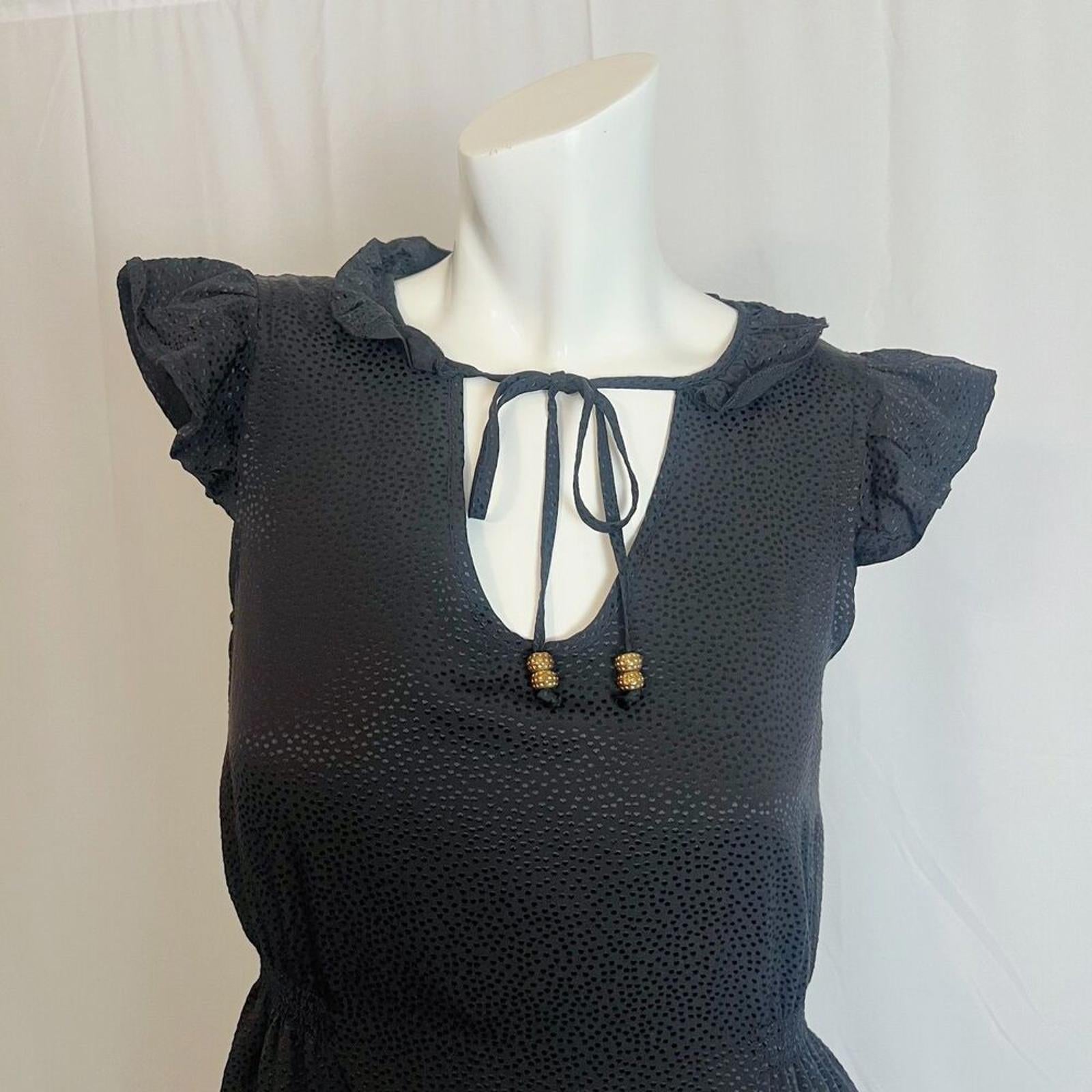 Jenny Han 100% Silk Black Ruffle Sleeve Dress Women's Size S
