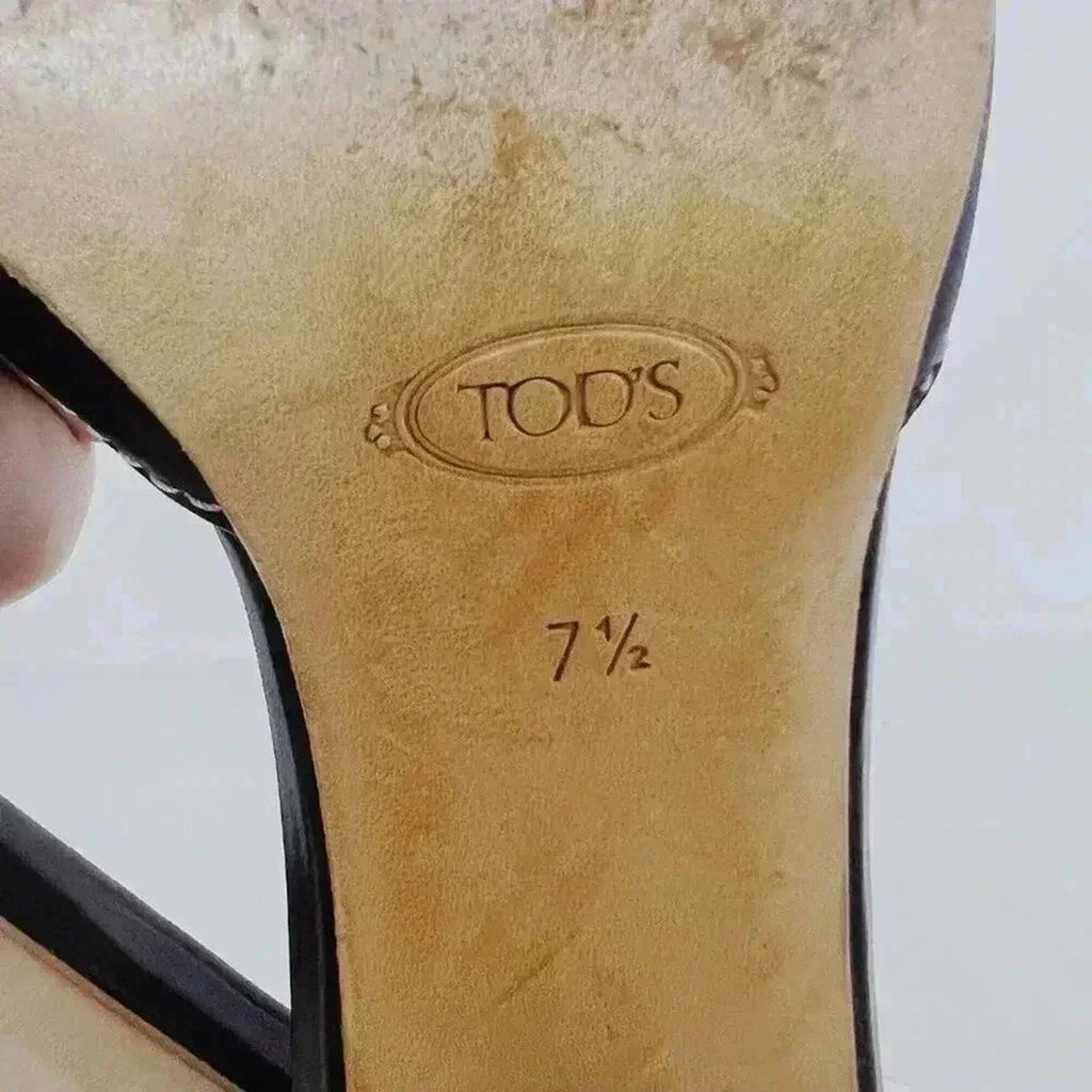 Tod's y2k Vintage Dark Brown Leather Kitten Heels Silver Ring Women's Size 7.5