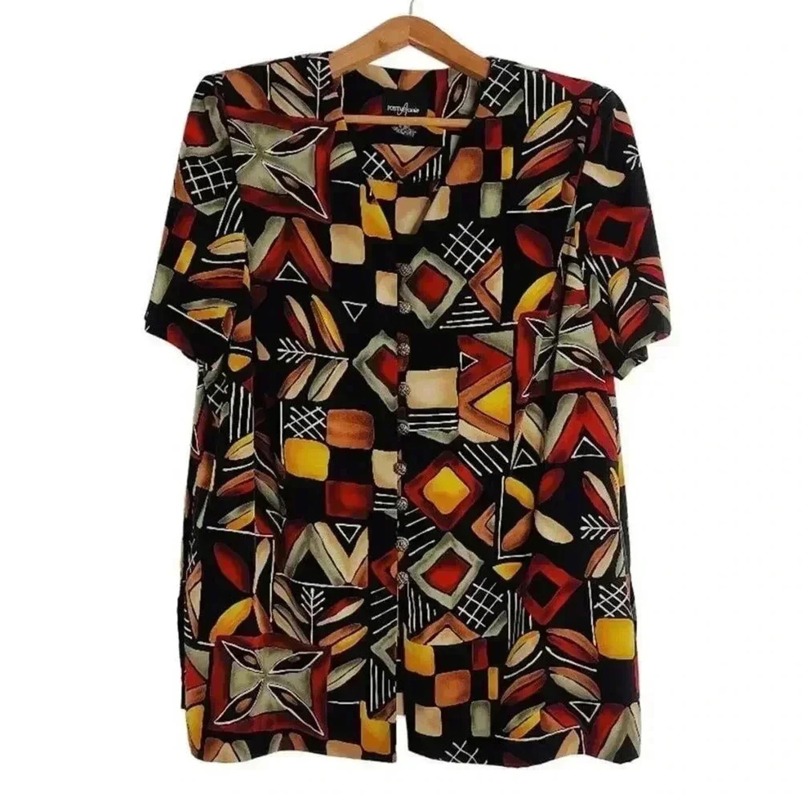 Vintage 80s Positive Attitude Geometric Print Short Sleeved Button Up Size 16P
