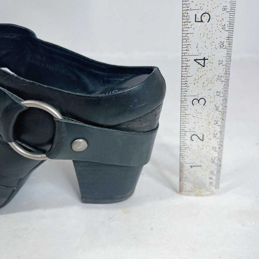 Kork-Ease Courtney Harness Slip On Biker Bootie Mule Black Leather Size 6