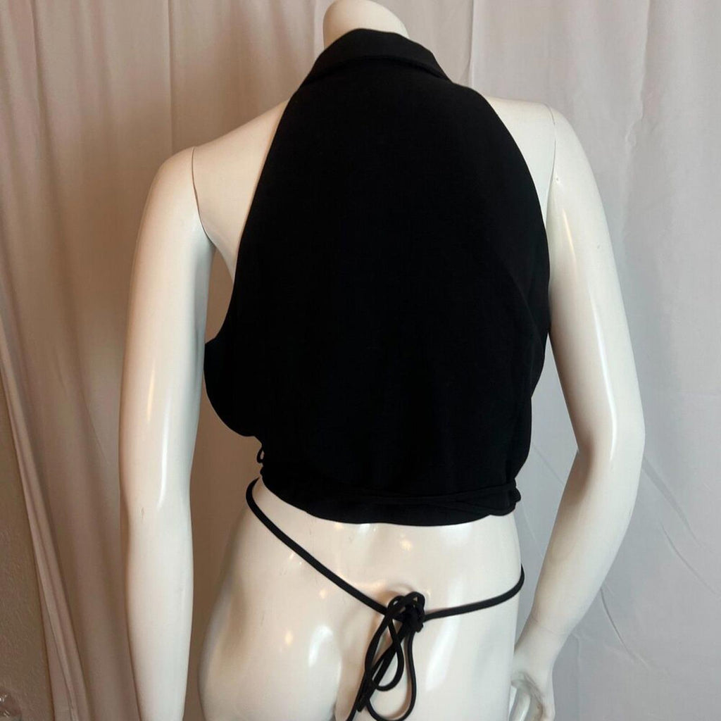 Flat White x Anthropologie Cropped Halter Vest Wrap Around Office Siren Size L