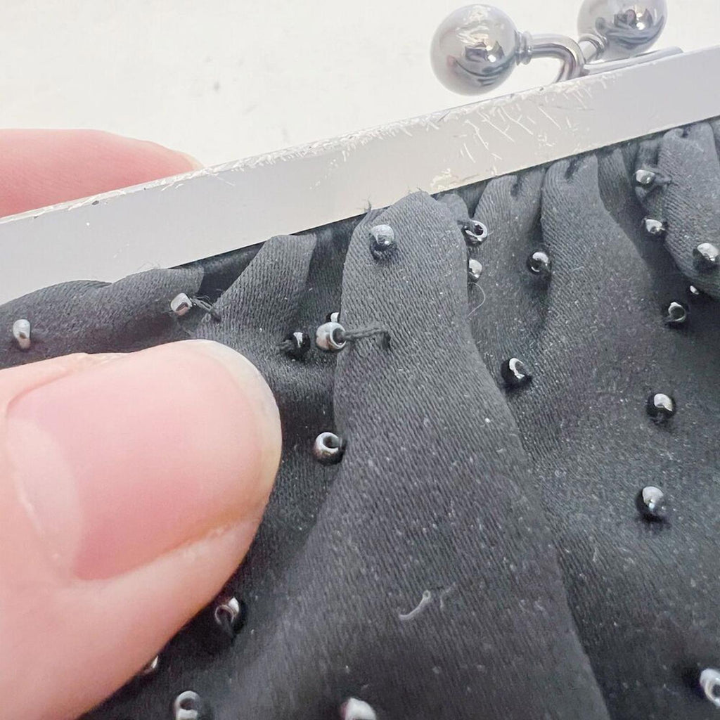 Vintage Express Black Beaded Clutch Silver Clasp Evening Bag