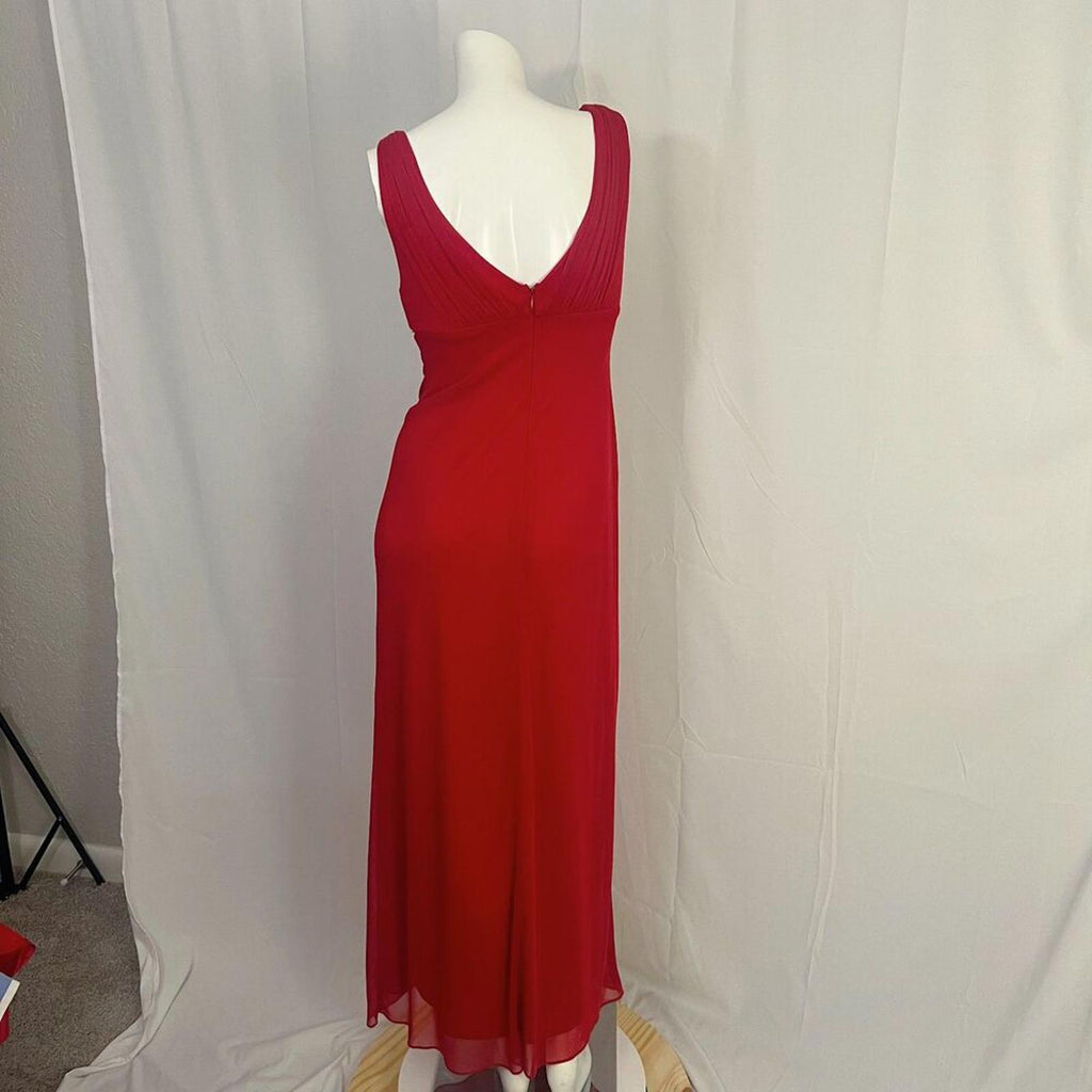 90s Vintage Betsy & Adam by Linda Bernell Red Evening Gown Plunging Neck Size 4