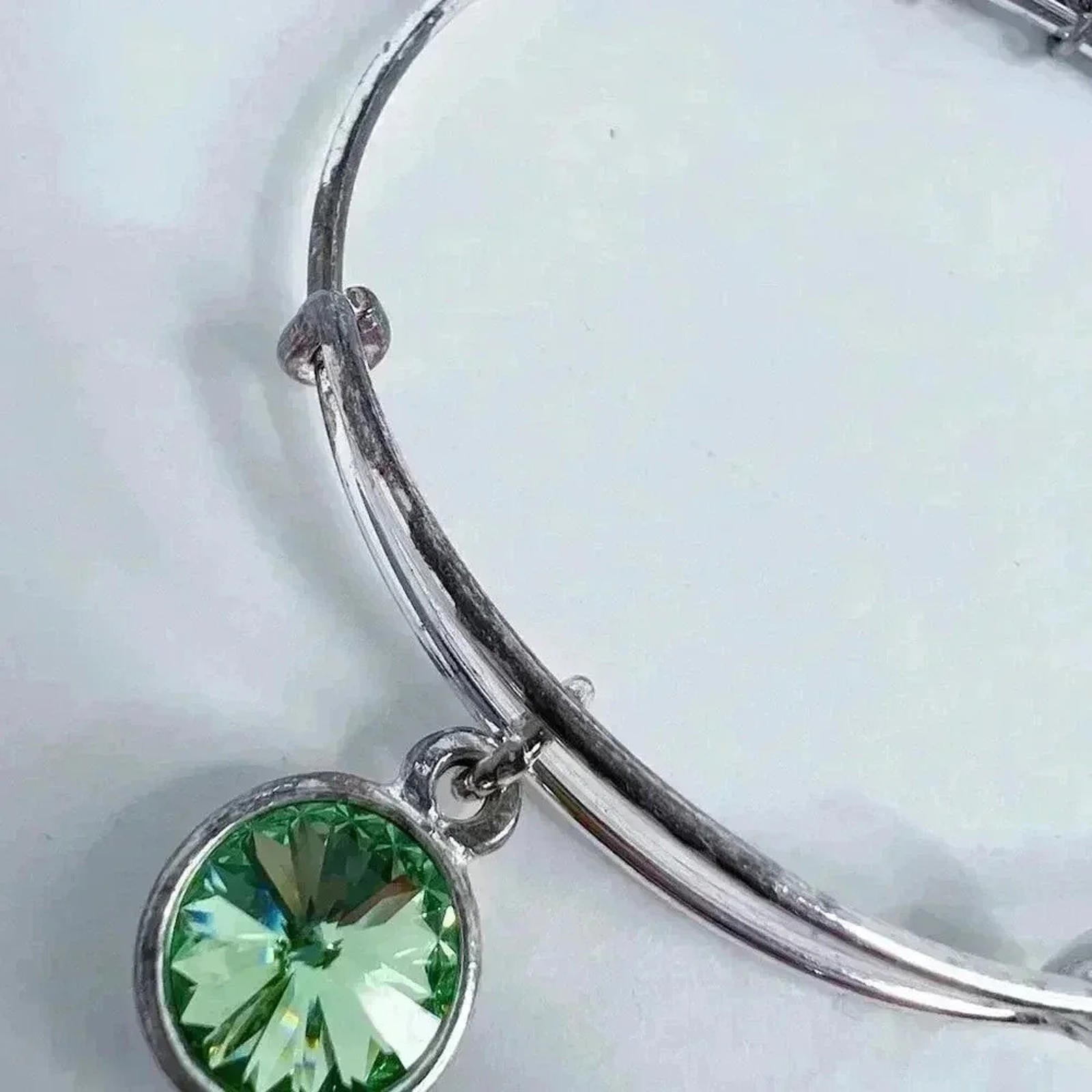 Alex & Ani Sterling Silver Plated Bracelet Green Rhinestone Charm
