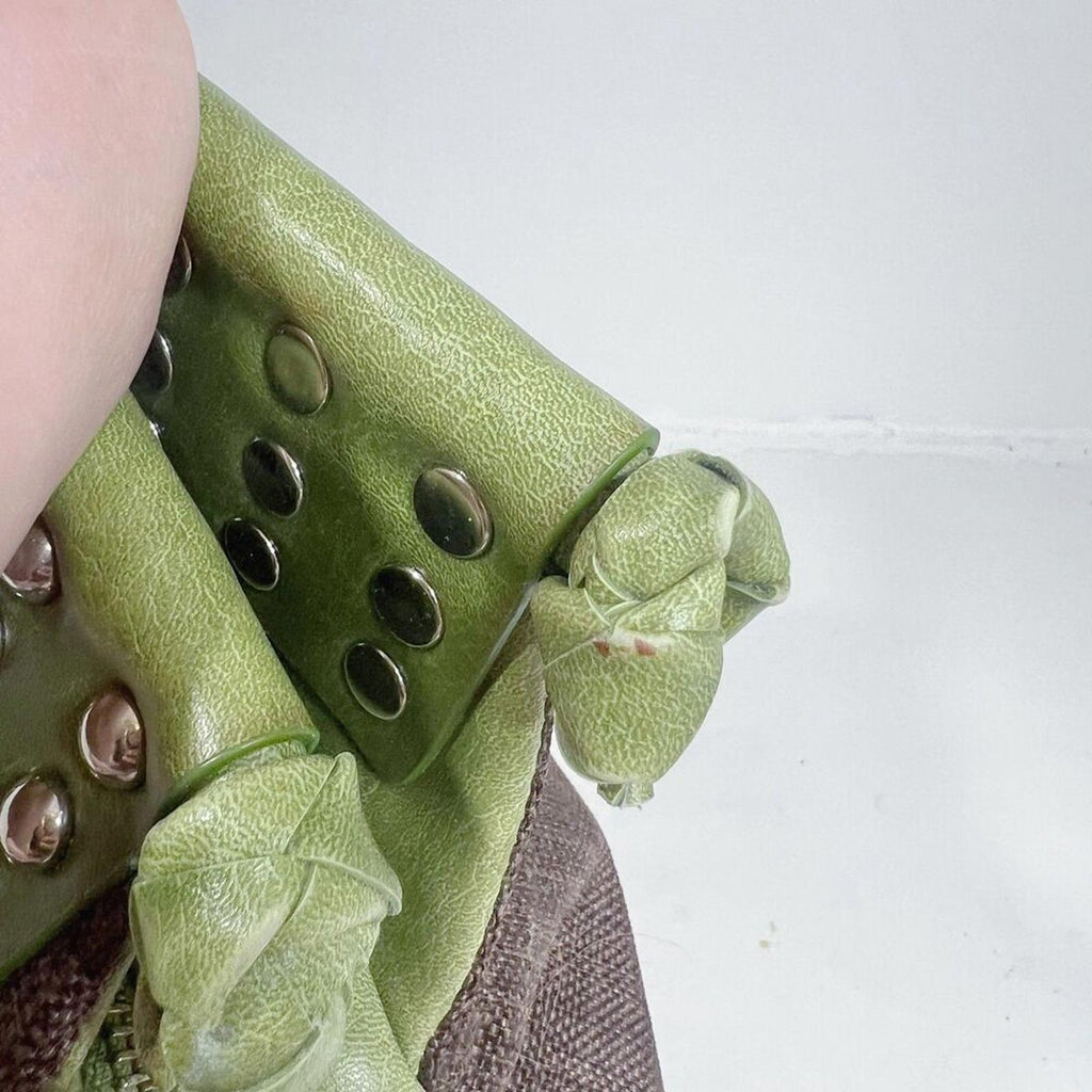 Matt & Natt Anthropologie Green Faux Leather Brown Studded Handbag Studded