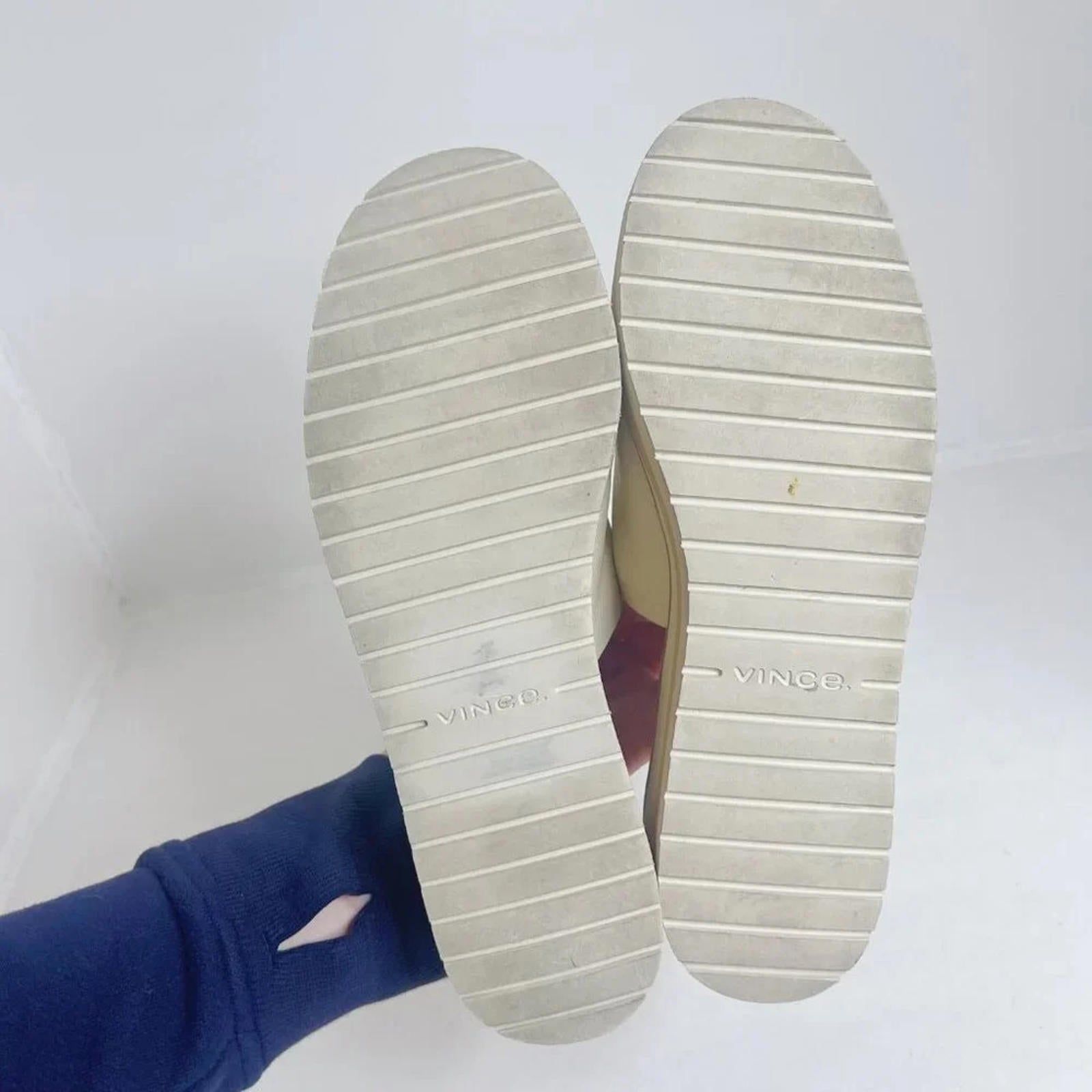 Vince Sarria Leather Cork Slide Wedge Sandals Cream Leather Women's Size 8.5