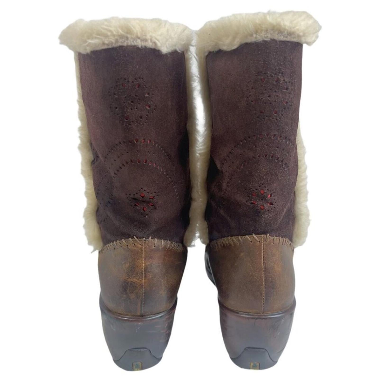 y2k Vintage J-41 Adventure on Naples Brown Leather and Faux Fur Boots Size 10