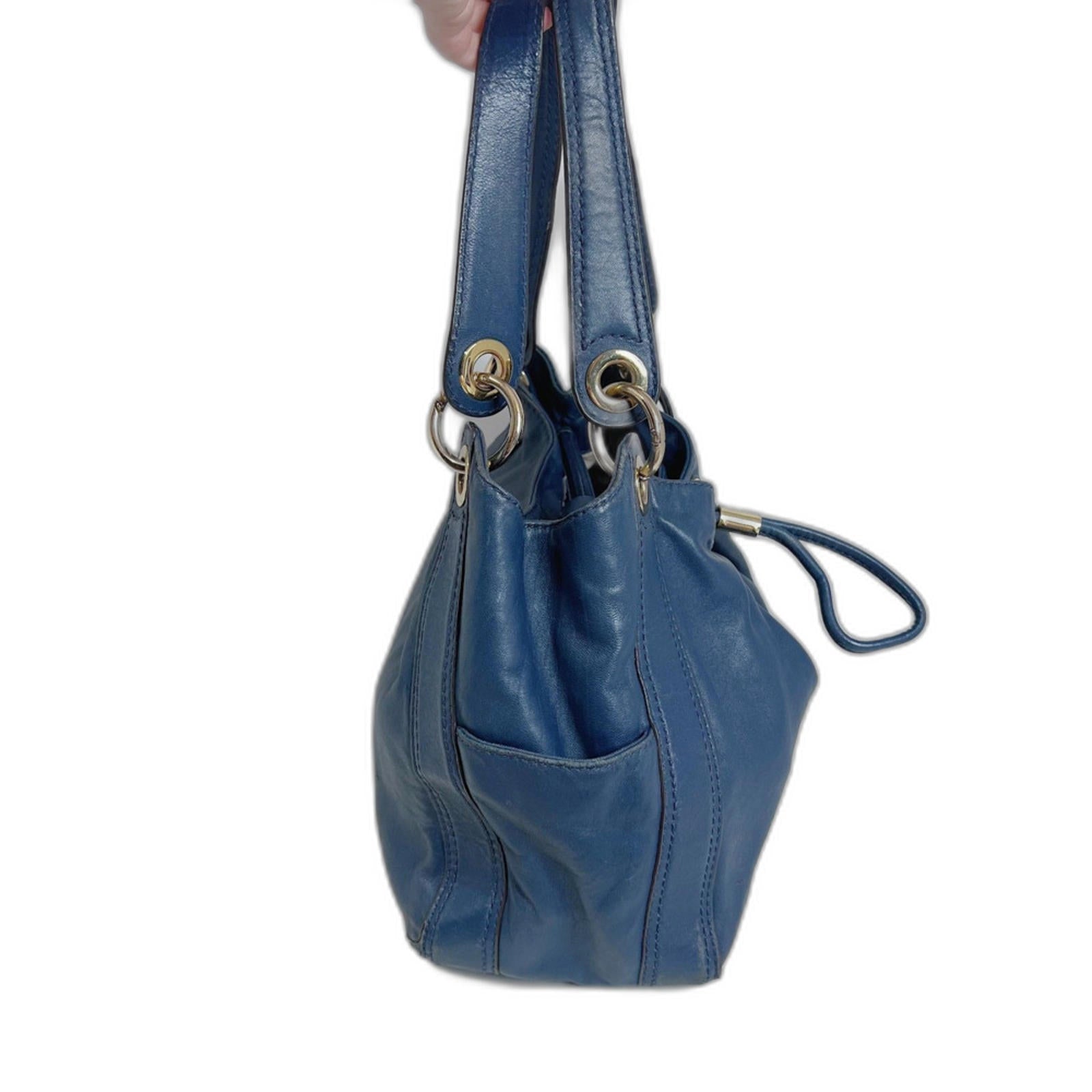 y2k Vintage Michael Kors Navy Blue Ludlow Leather Drawstring Shoulder Bag