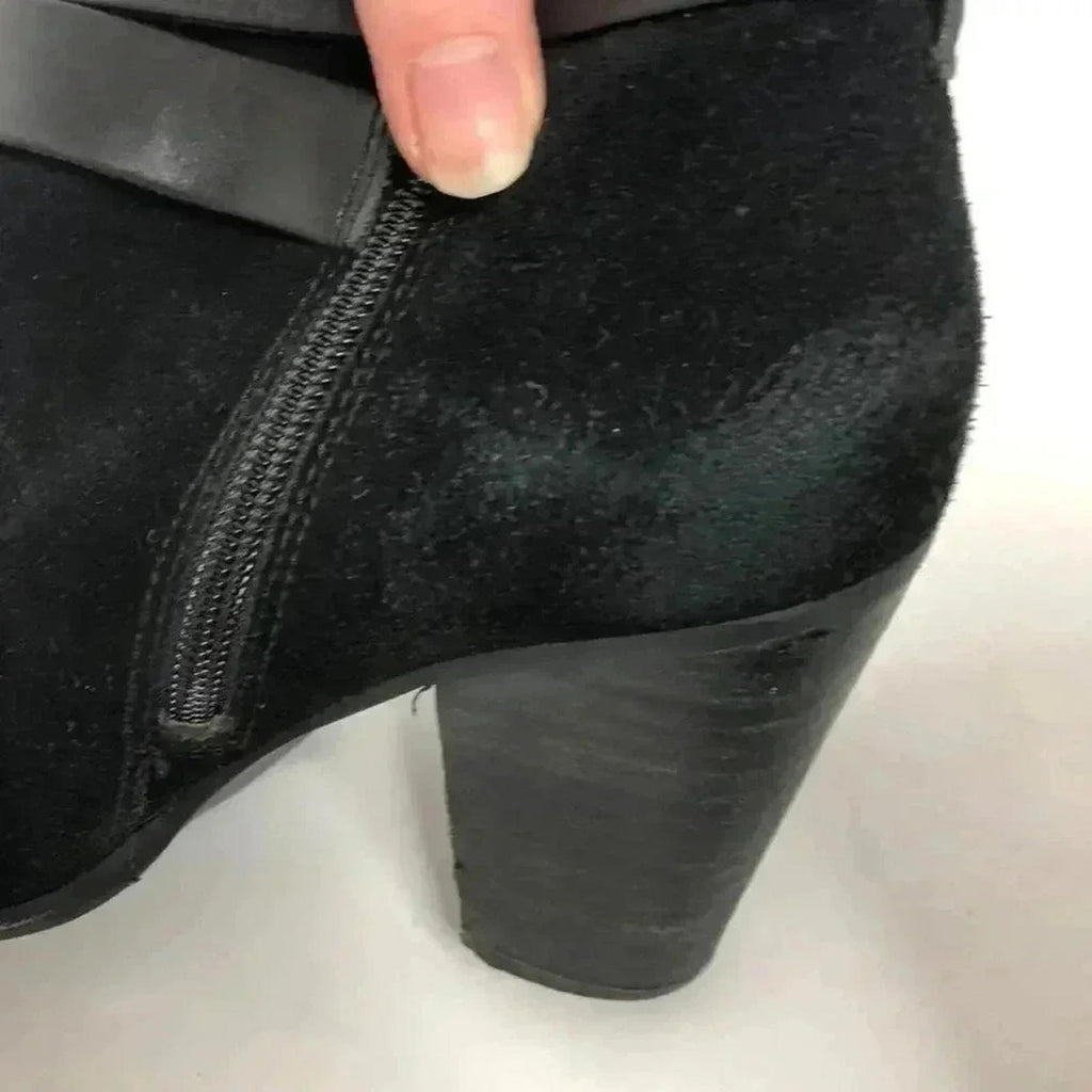 Gianni Bini Black Suede Buckled Heeled Booties Ankle Boots Women's Size 7