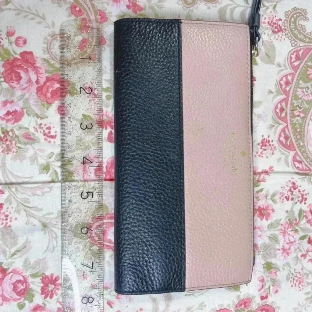 Kate Spade Light Pink and Black Colorblock Wristlet Pebbled Leather Ballerina