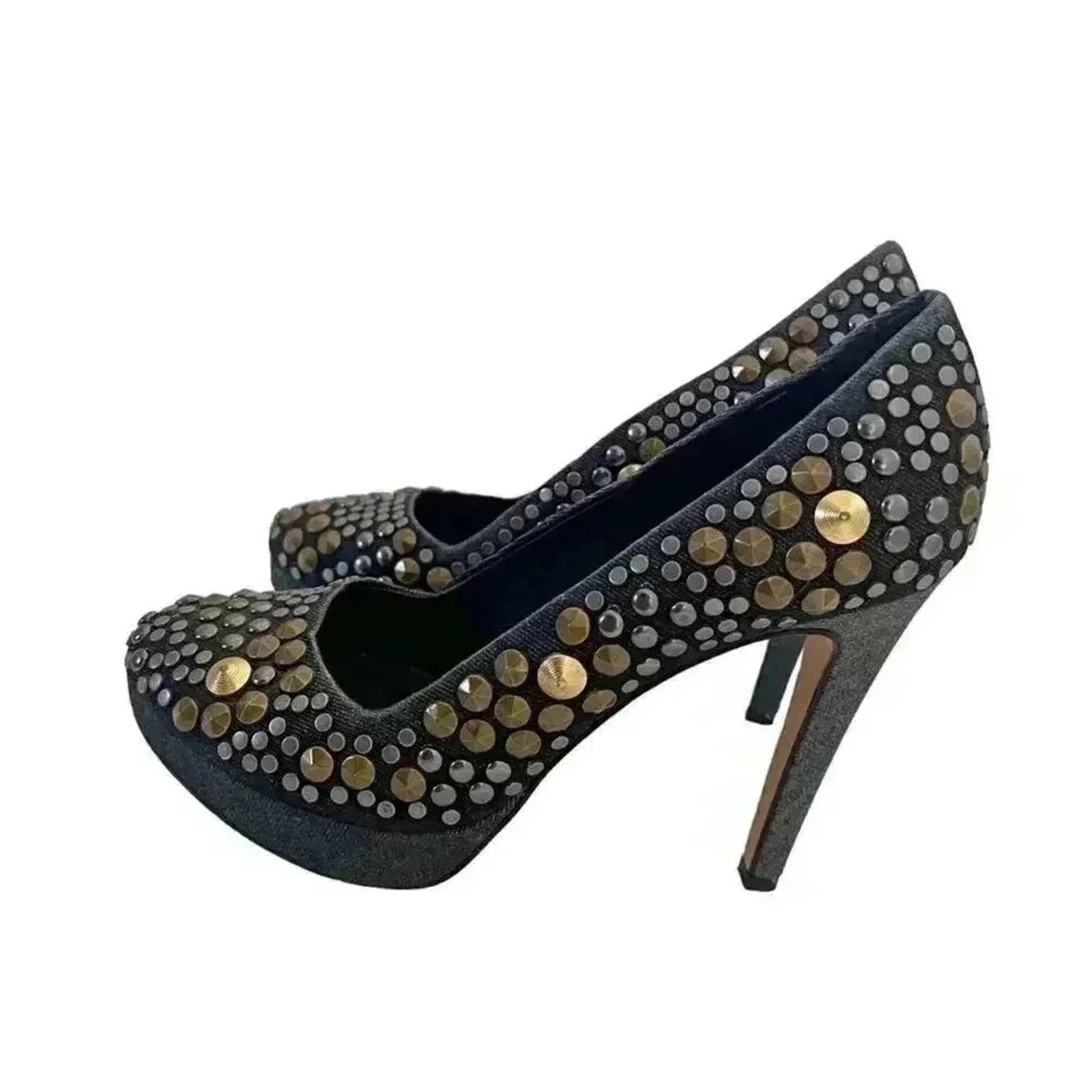 Diesel Kristaly Indigo Heels Denim Studded Stilettos Heels Pumps Size 8.5 US